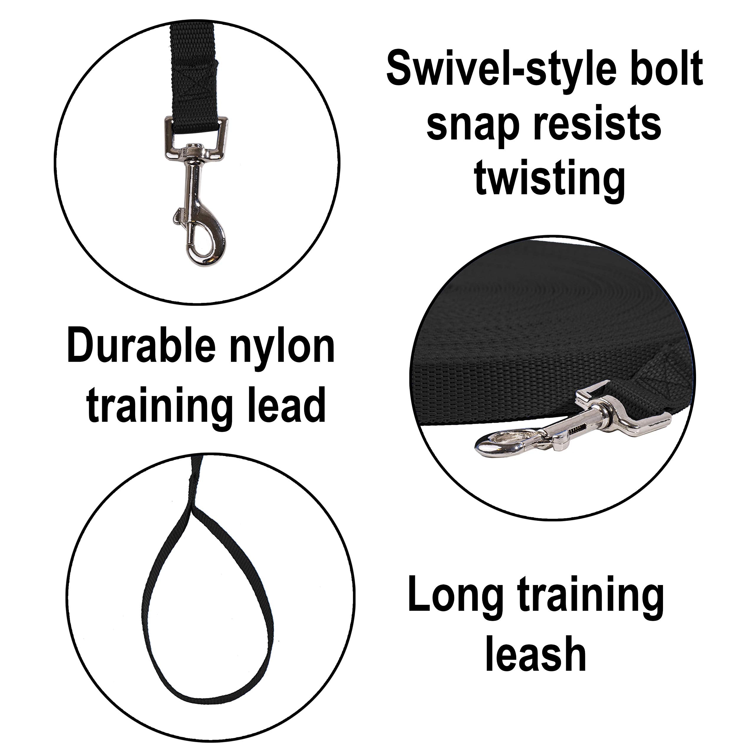 Hi Kiss Dog/Puppy Obedience Recall Training Agility Lead - 15Ft 20Ft 30Ft 50Ft 100Ft Training Leash - Great For Play, Camping, Or Backyard - Black 30Ft