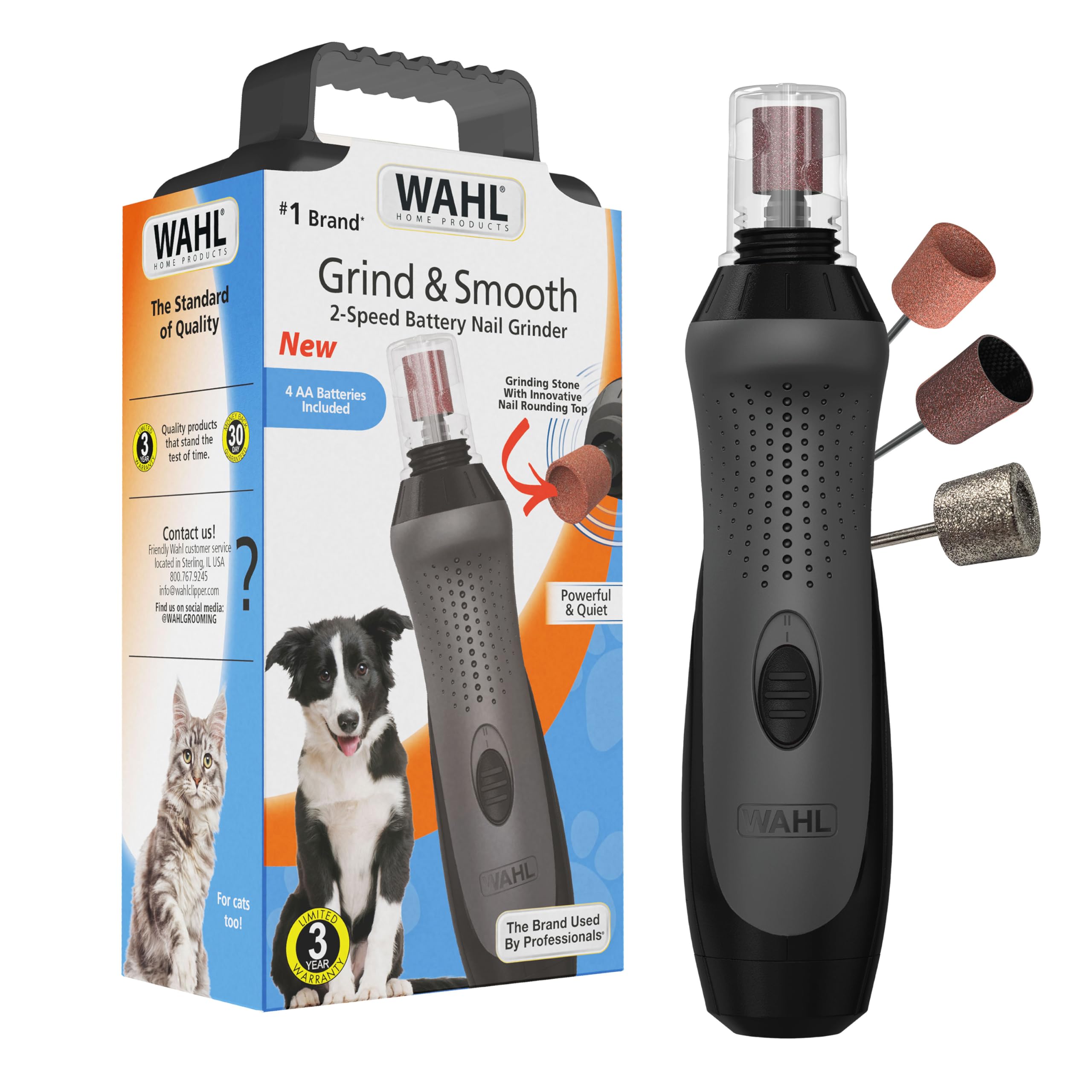 Wahl Grind & Smooth 2 Speed Battery Dog Nail Grinder With Concave Rounding Tip And Nail Guard For Increased Safety And Precise N