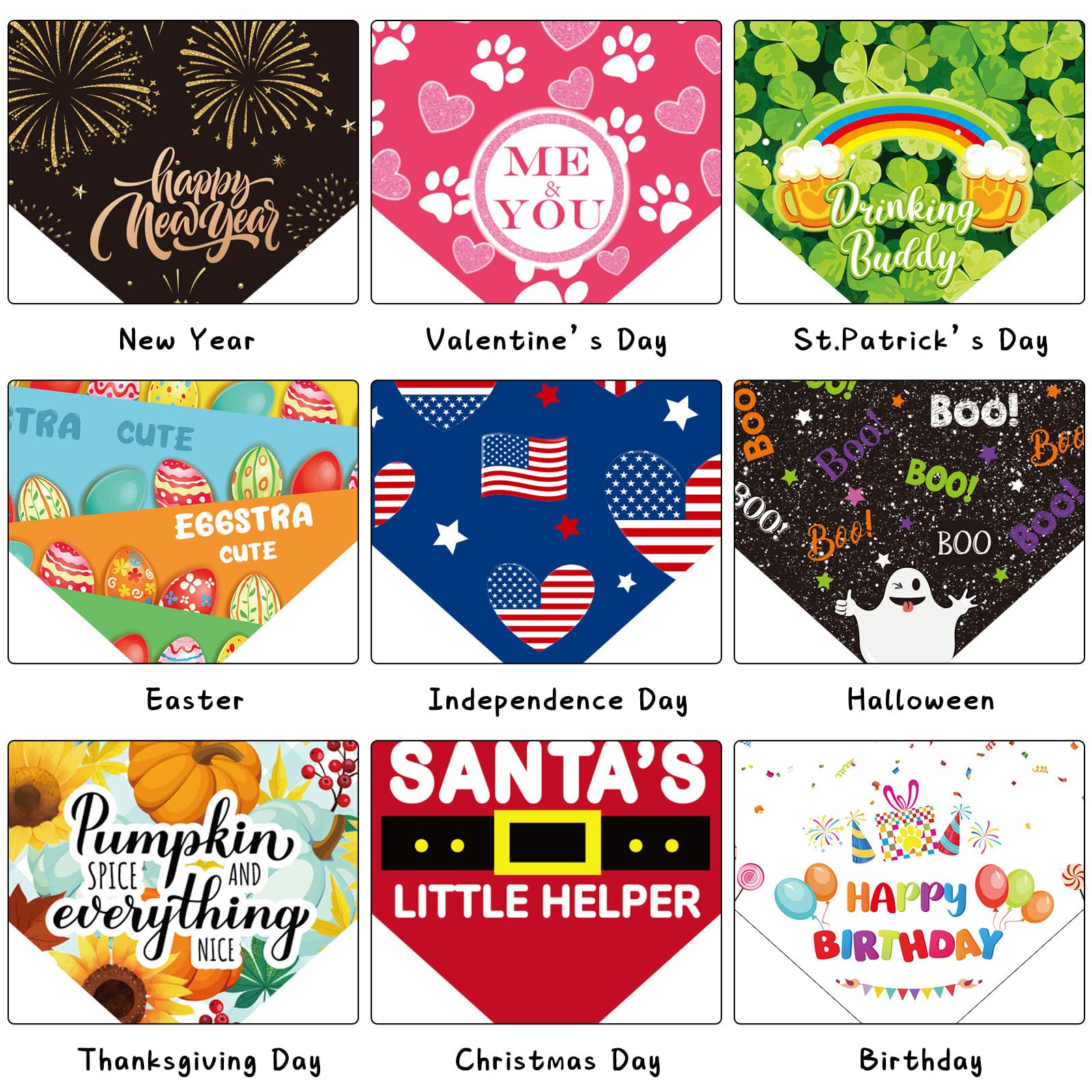 Weewooday 9 Pcs Holiday Dog Bandanas Patriotic Bandanas Birthday Scarf Adjustable Large Pet Washable Scarves For Large Dog Costu