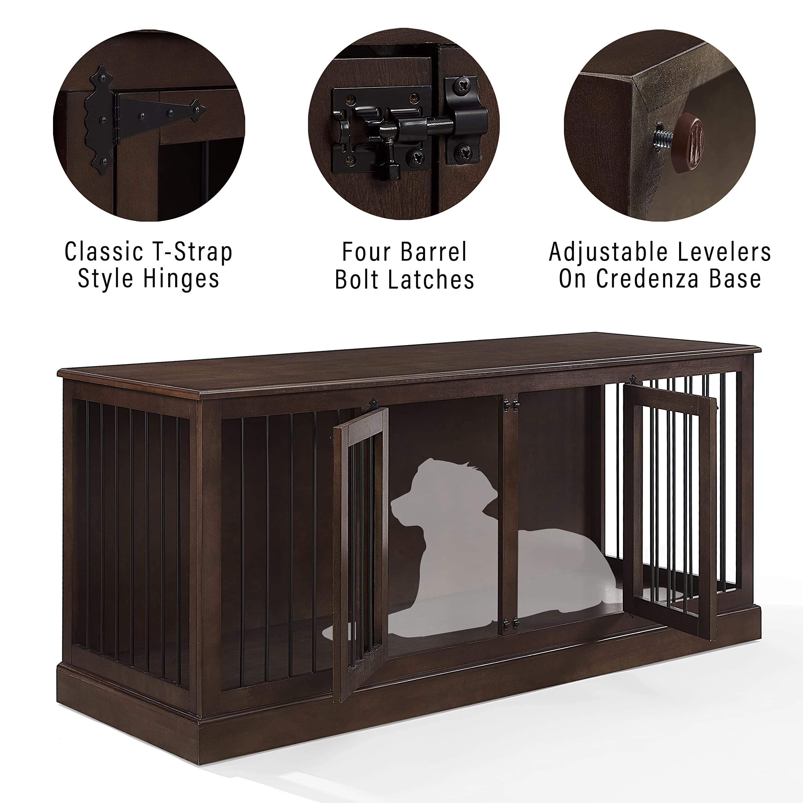 Crosley Furniture Winslow Medium Credenza Dog Crate Kennel for Pets, Dark Brown
