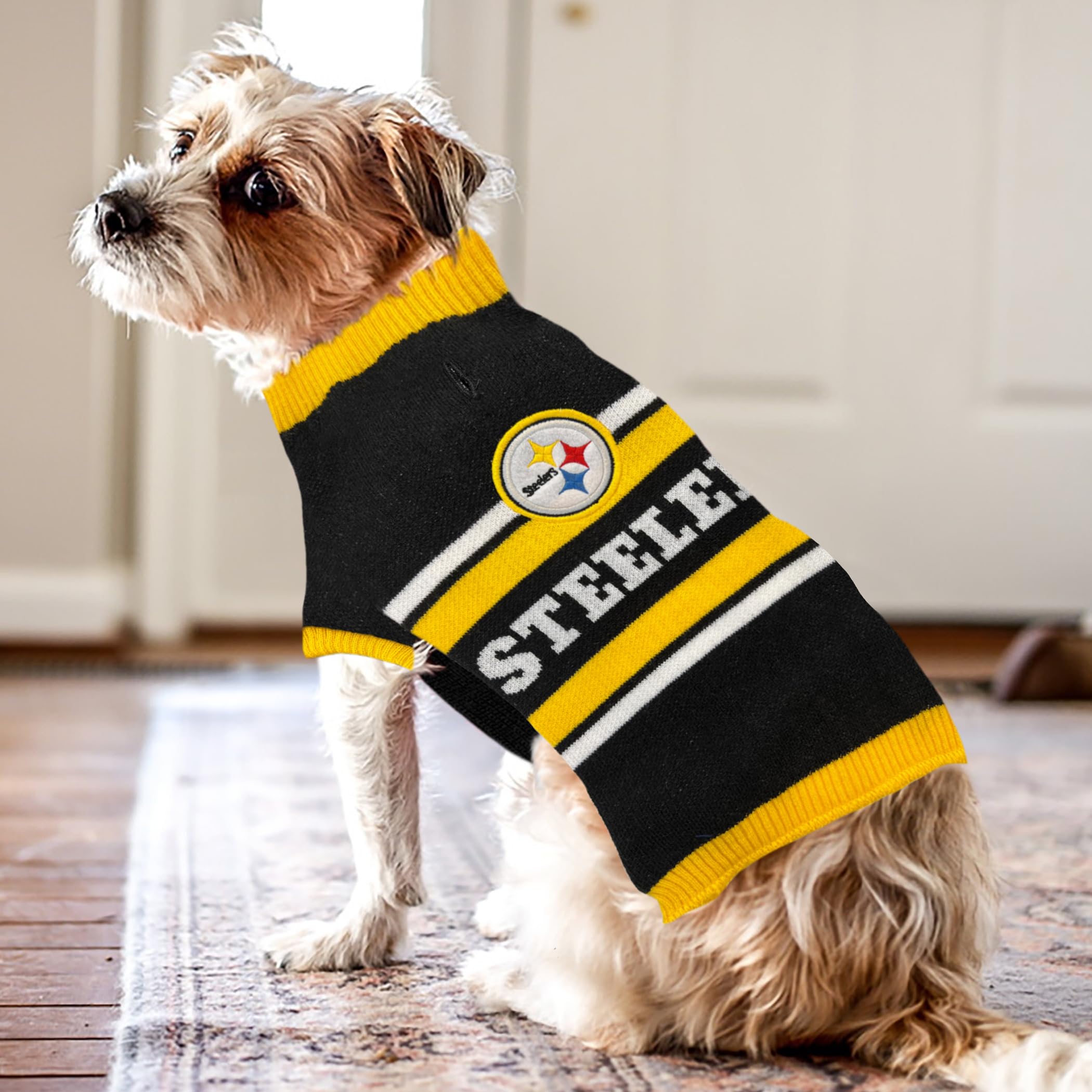 Pets First Nfl Pittsburgh Steelers Dog Sweater, Size Medium. Warm And Cozy Knit Pet Sweater With Nfl Team Logo, Best Puppy Sweat