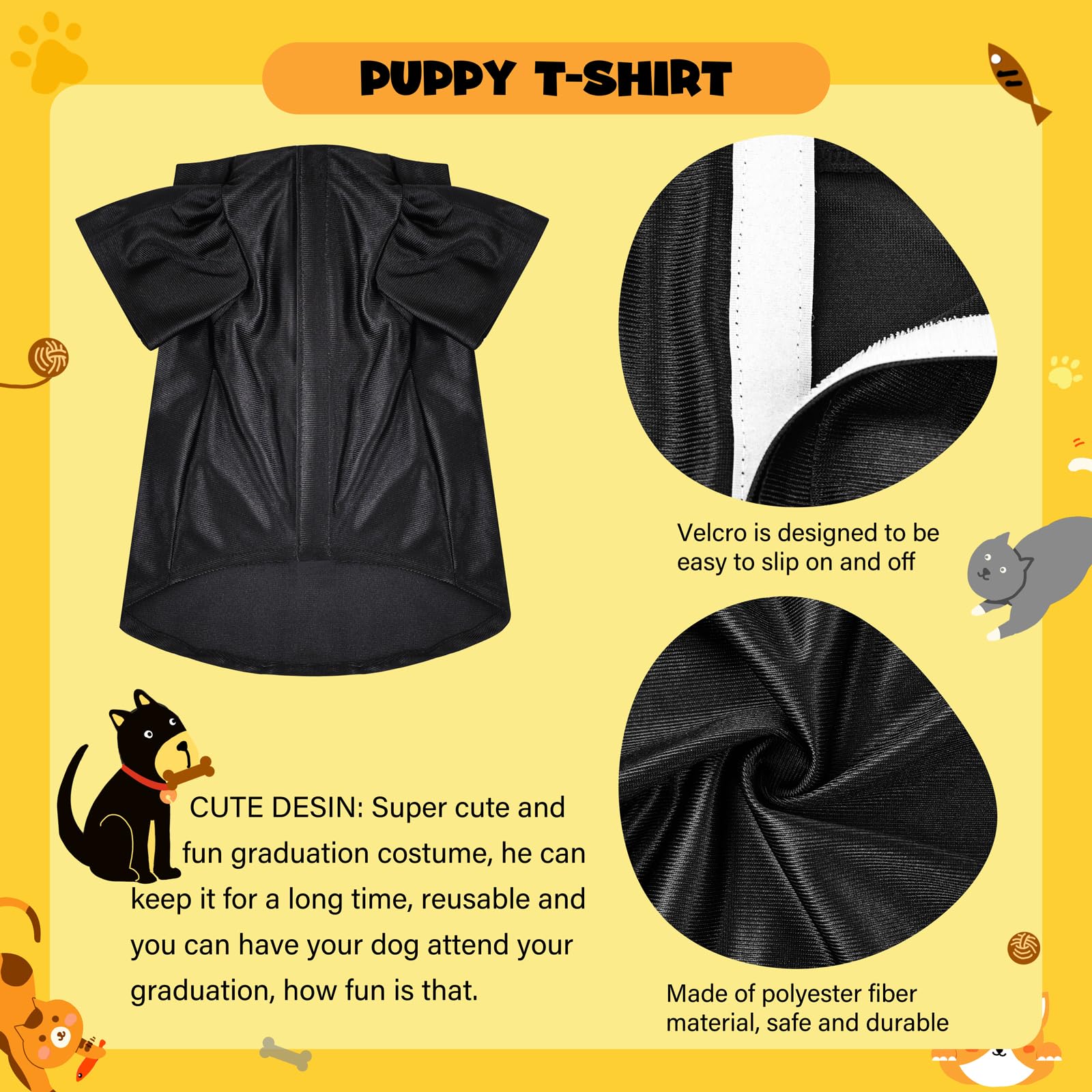 Dog Graduation Cap And Gown, Dogs Cats Graduation Holiday Halloween Costume Accessory(Black,X-Large)