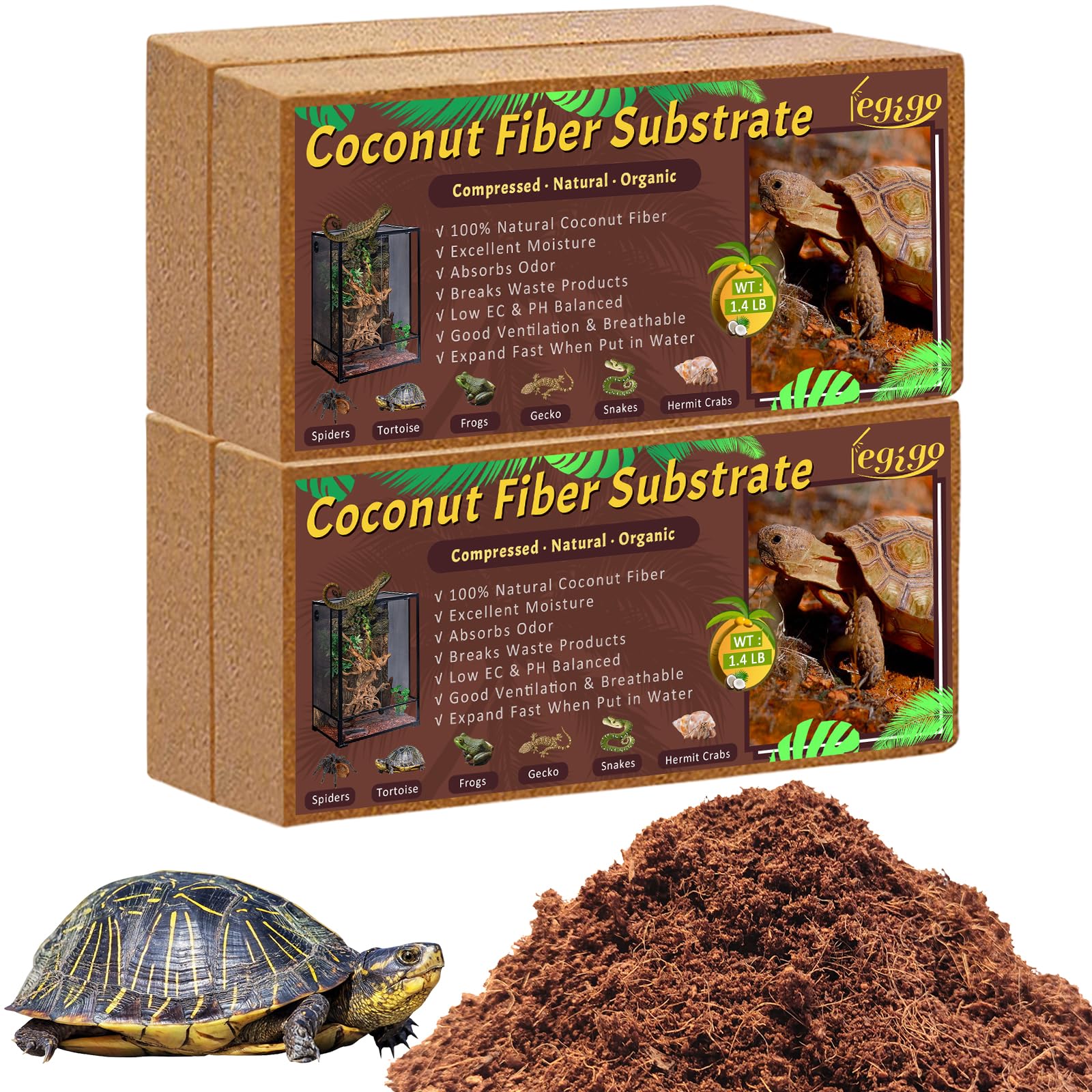 Legigo 4 Pack Compressed Coconut Fiber Substrate - 100% Organic Coconut Fiber Brick Bedding for Reptiles, Natural Coco Husk Subs