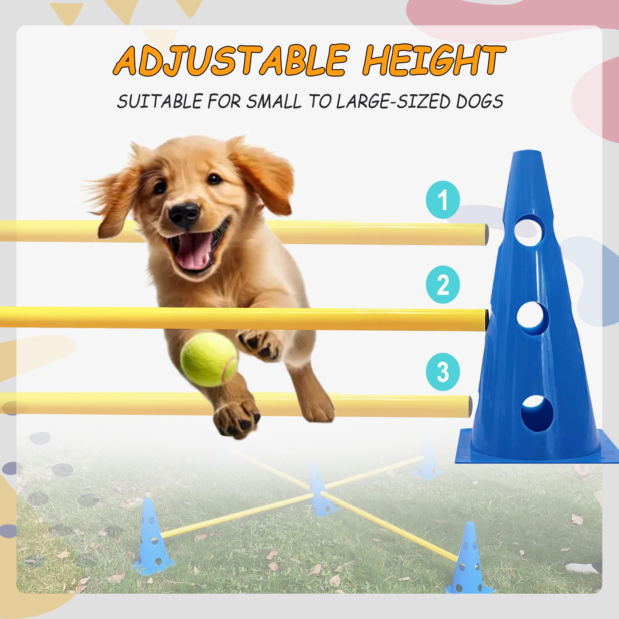 Geerduo Dog Agility Hurdle Cone Set, Dog Agility Set Include 12 Agility Cones 6 Agility Rods, Dog Agility Equipment With Carry B