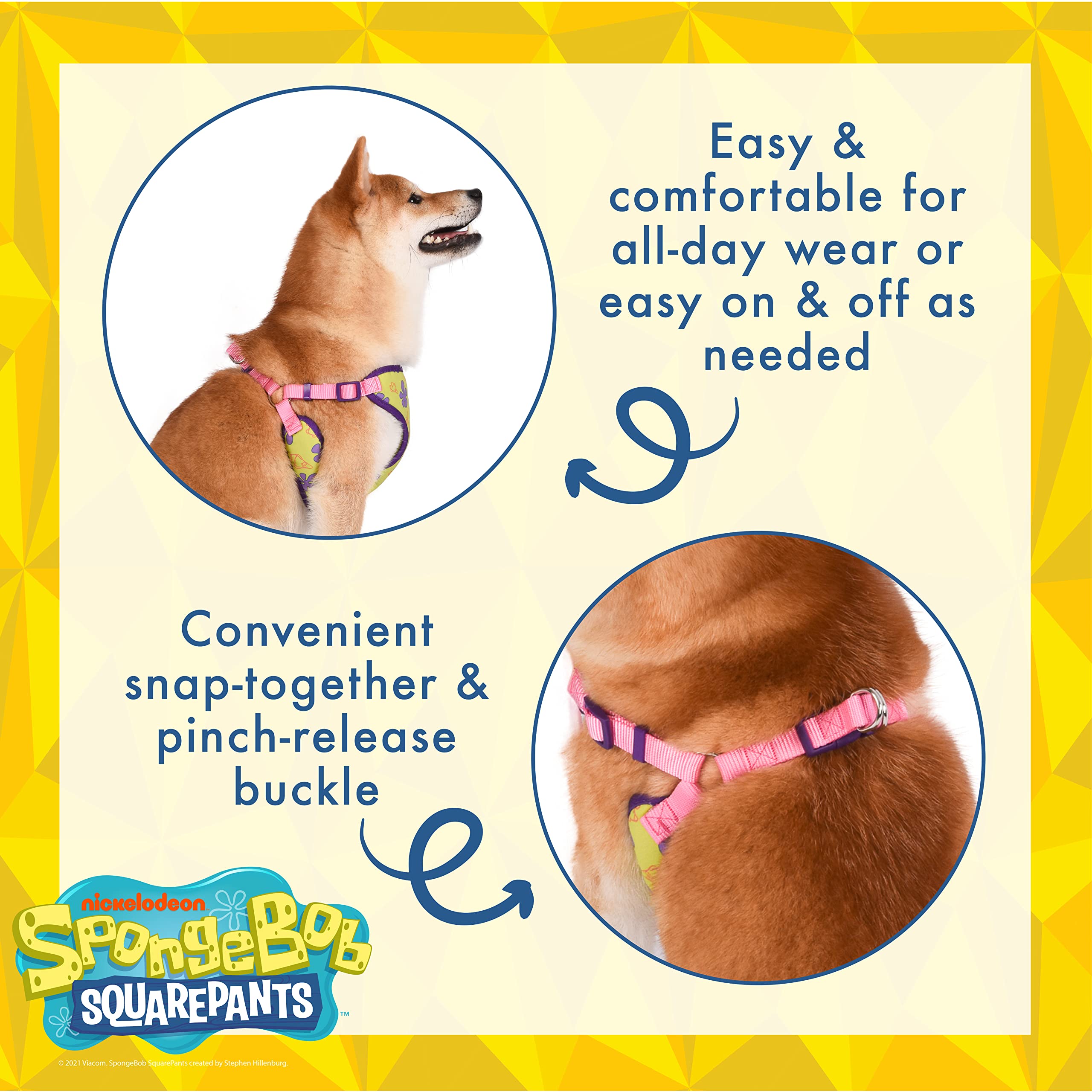 Spongebob Squarepants For Pets Patrick Dog Harness For Medium Dogs | No Pull Dog Harness Vest With Green Body, Purple Flowers, And Pink Straps | Soft And Comfortable Medium Dog Apparel