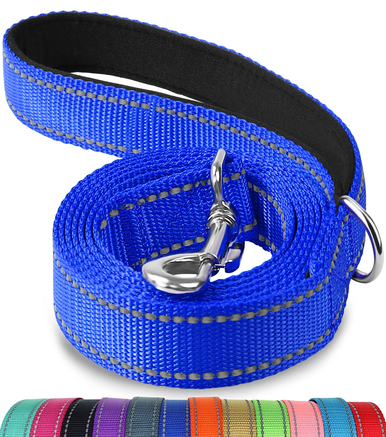 Joytale Double-Sided Reflective Dog Leash, 6 Ft/5 Ft/4 Ft, Padded Handle Nylon Dogs Leashes For Small & Medium Dogs Walking, Navy Blue, 5Ft