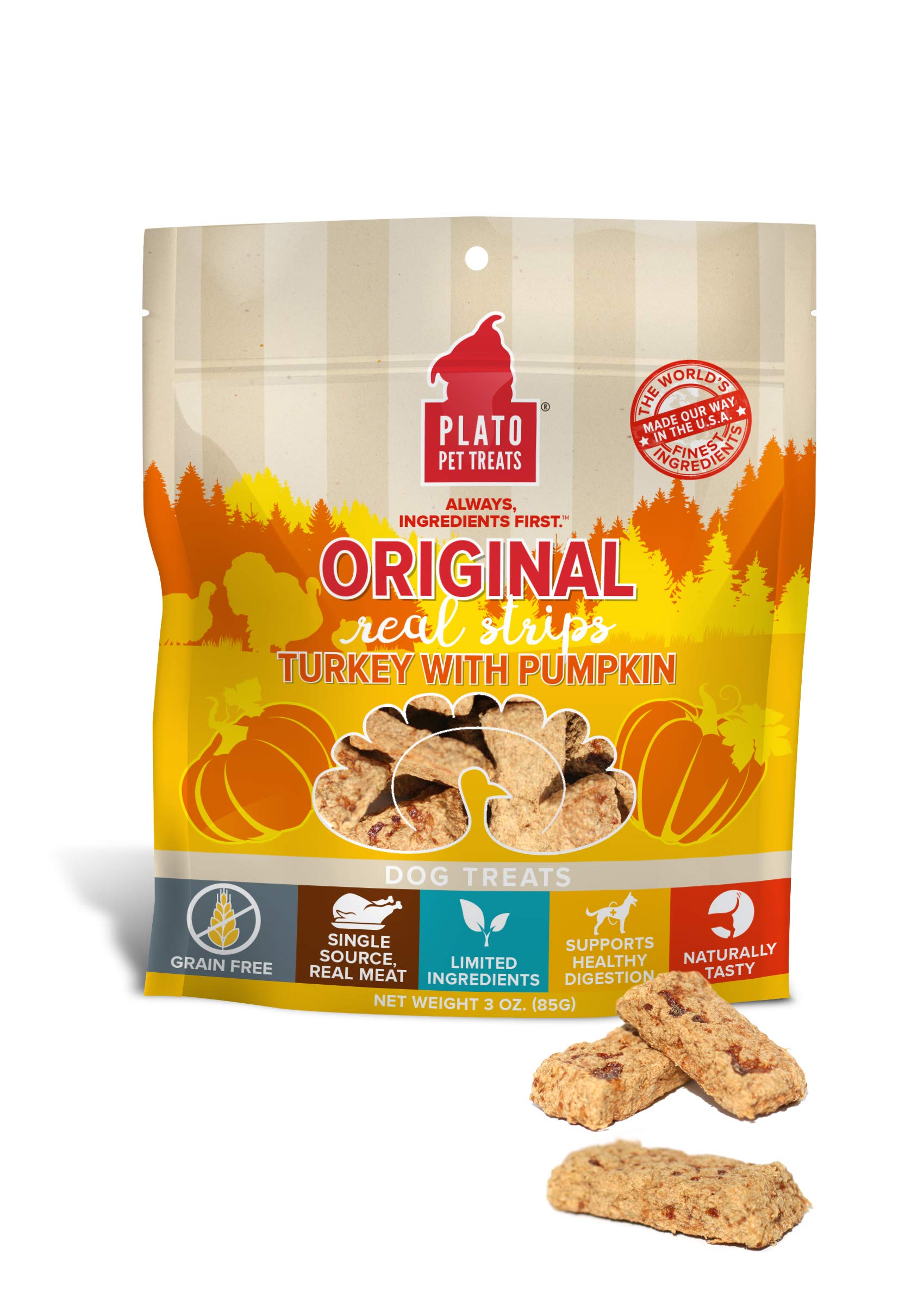 Plato Original Real Strips Turkey & Pumpkin 3oz, Natural, Model: 850002221404