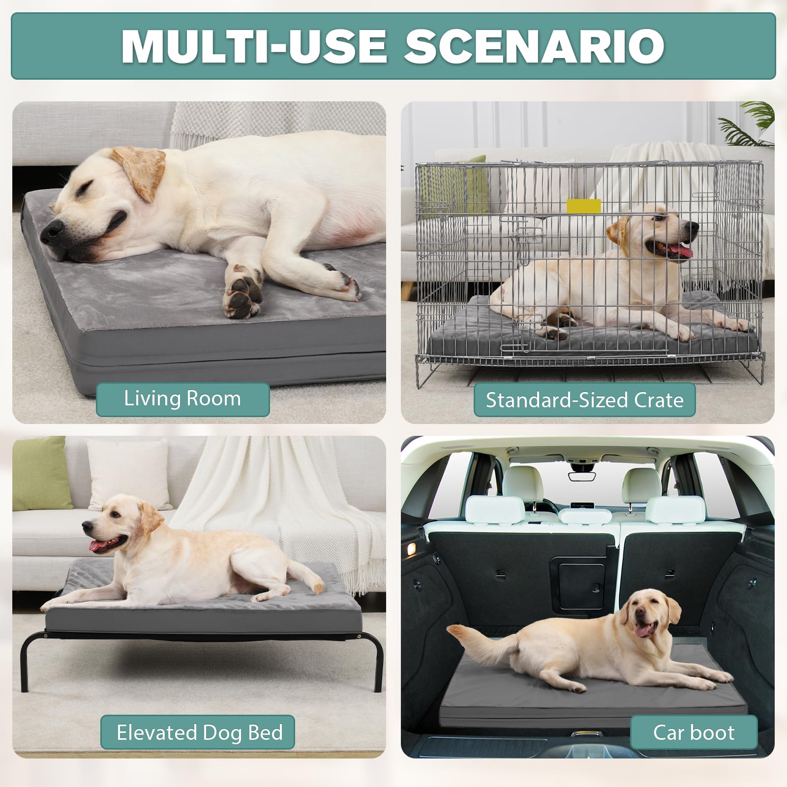 Vonabem Waterproof Dog Bed Large Medium Sized Dog - Orthopedic Outdoor Crate Pad, Removable Washable Cover For Pet Crate Pad, Eg