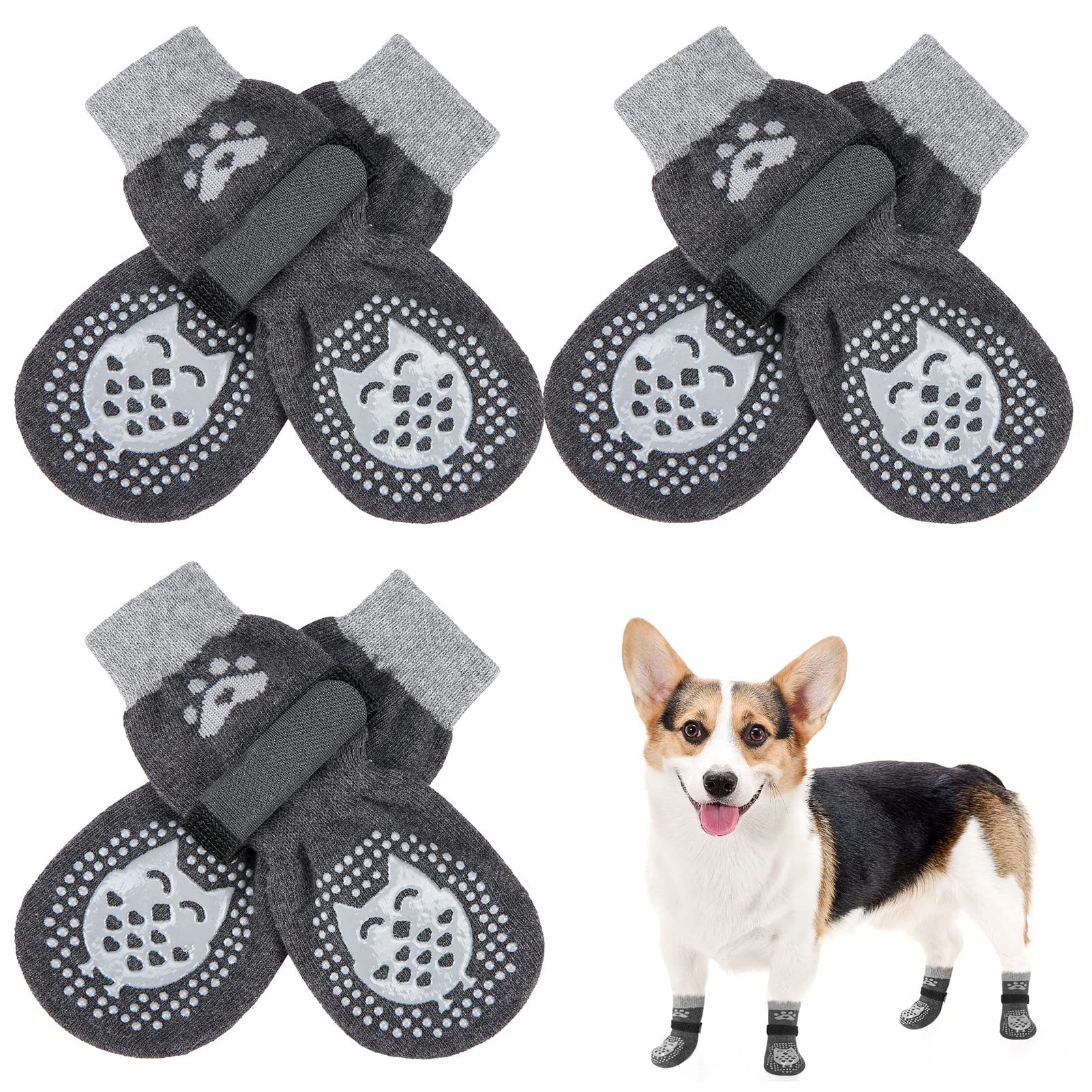Scenereal Double Side Anti-Slip Dog Socks With Adjustable Straps, Non-Slip Dogs Sock For Hardwood Floors To Stop Licking Paws, Slipping, Paw Protectors For Small Medium Large Dogs