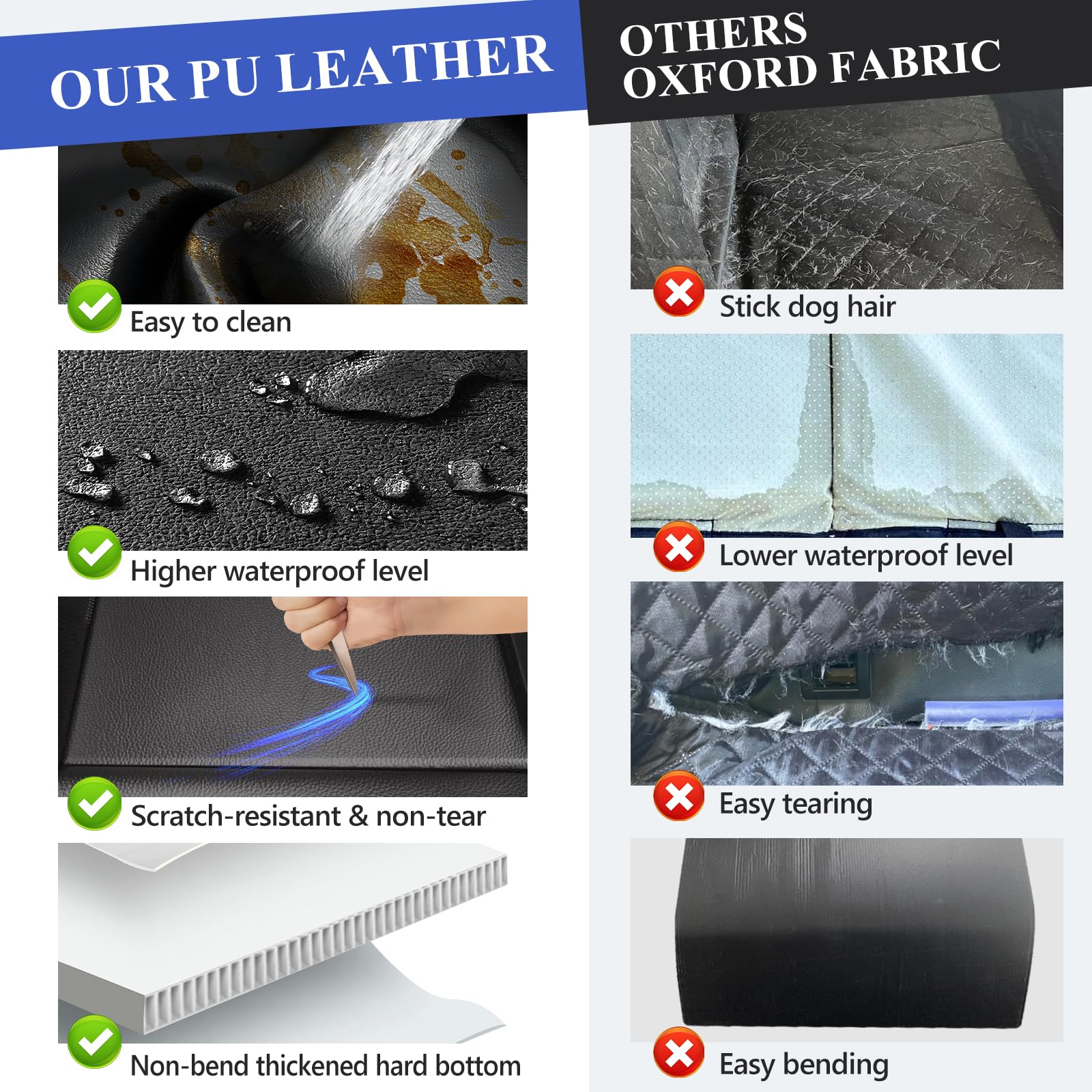 Rouwinne Back Seat Extender For Dogs Truck-Upgraded Pu Leather-Dog Pet Seat Cover Back Seat Hard Bottom 500Lbs, Anti-Scratch Dog