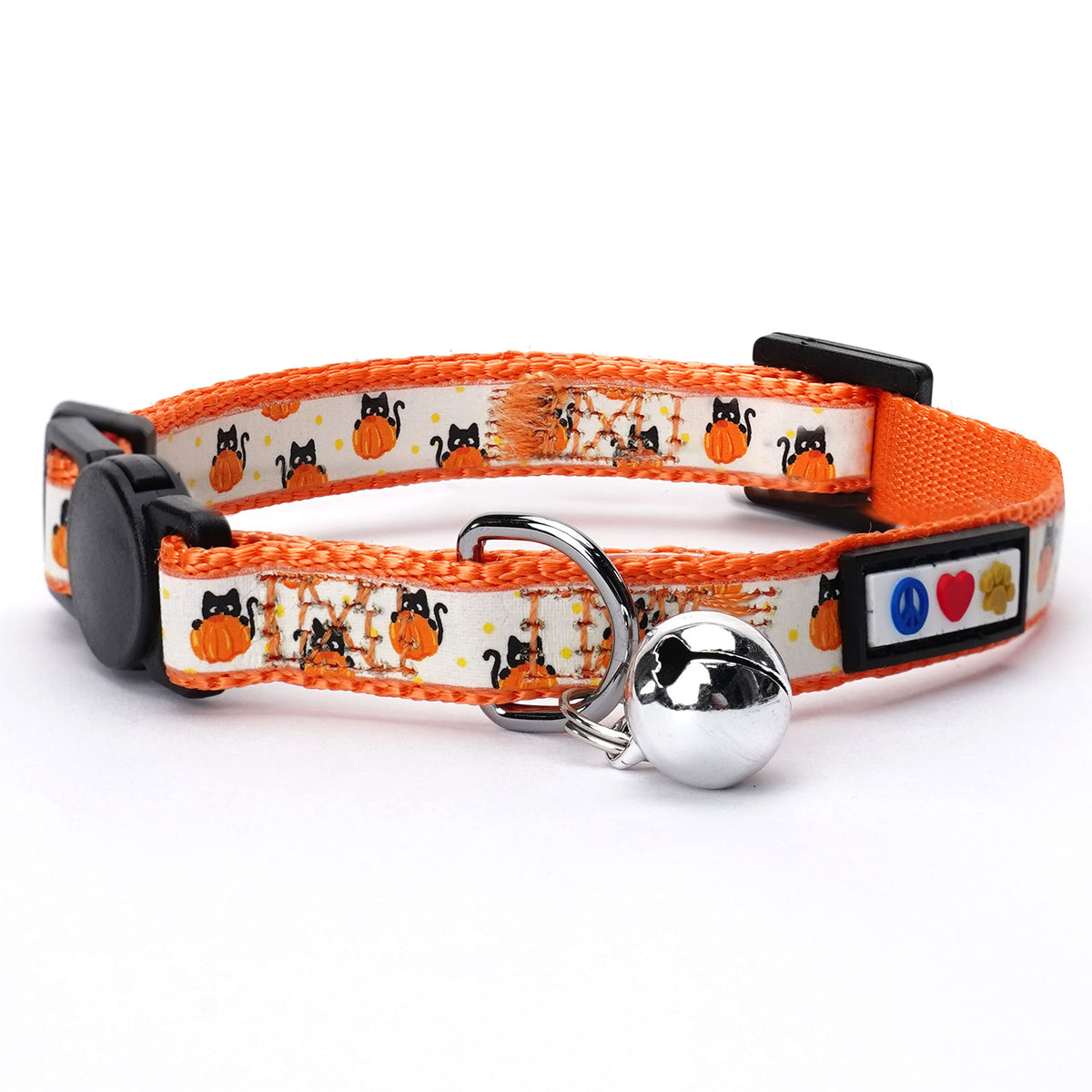 Pawtitas Halloween Cat Collars For Cats Adjustable Collar Glow In The Dark Feature And Safety Breakaway Buckle And Removable Bell To Match Your Halloween Cat'S Costume - Orange Pumpkins Pattern