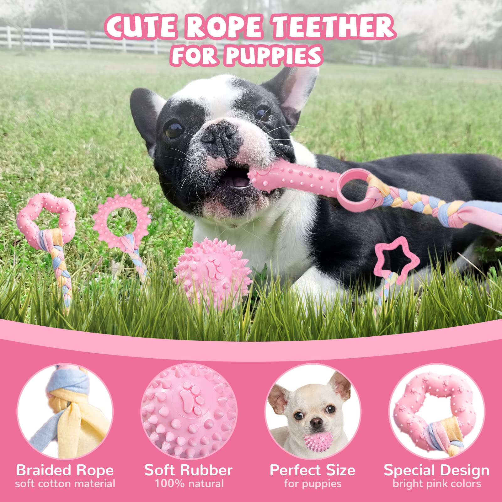 ABRRLO 6 Pack Puppy Teething Toys Cute Pink Puppy Chew Toys for Teething Small Breed Dog Chew Toy Interactive Pet Toy Set for Pu