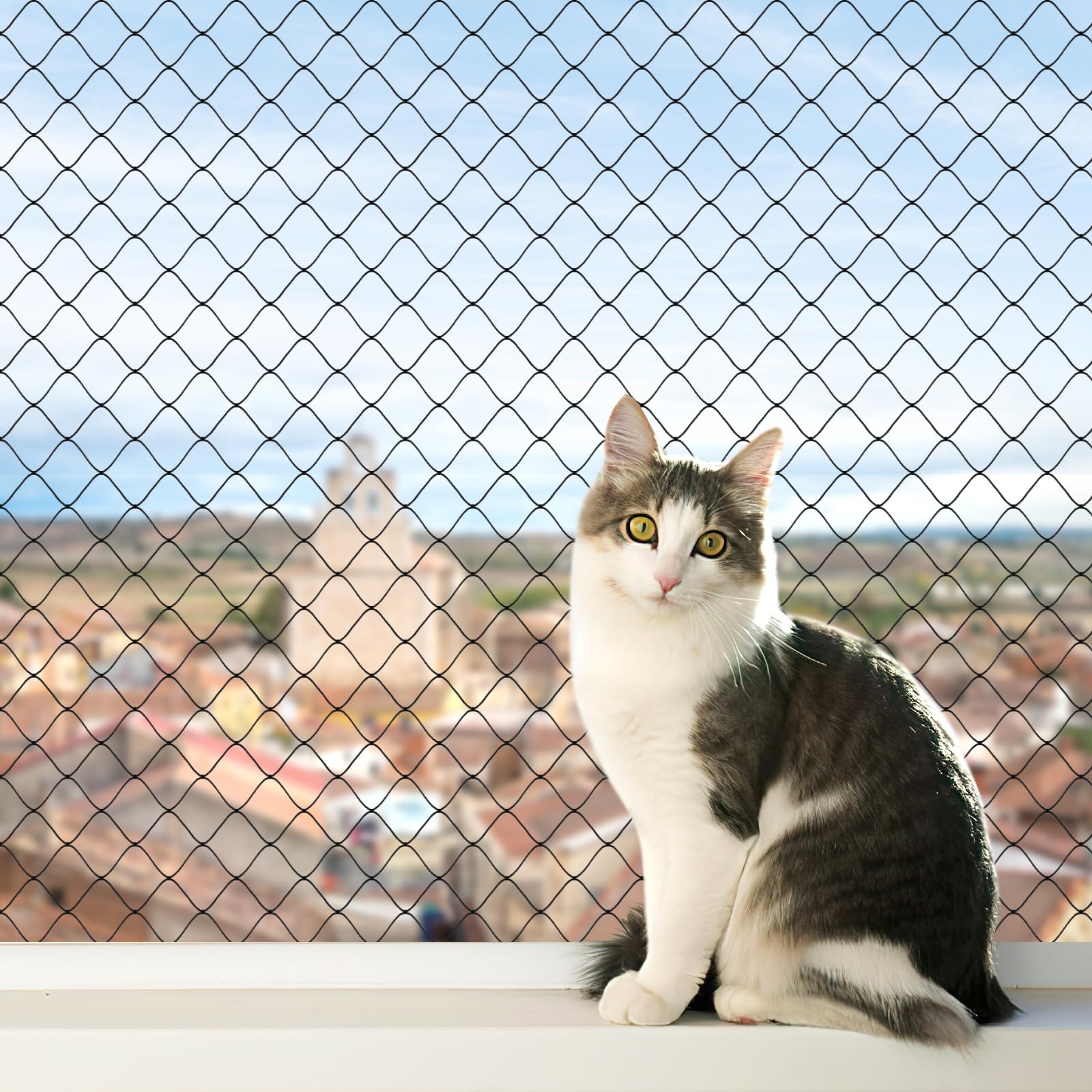 AnExer Cat Balcony Rail Net, 10 x 26 ft Cat Anti-Fall Netting Pet Balcony Mesh Fence Net Dog Fence Nets Black Nylon Pets Anti-Fa