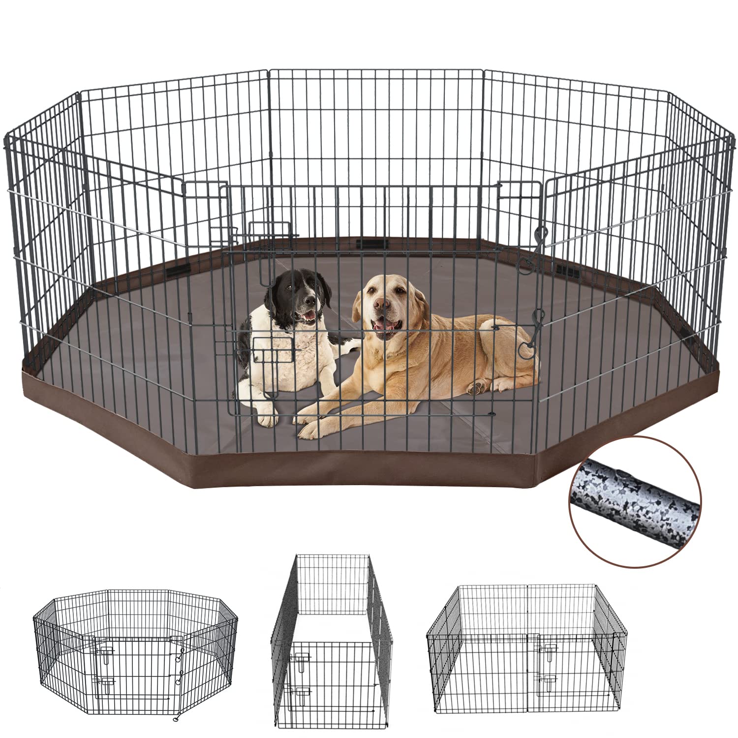 Nezuc Foldable Metal Dog Exercise Playpen Gate Fence Dog Crate 8 Panels 24 Inch Height Puppy Kennels With Bottom Pad For Animals
