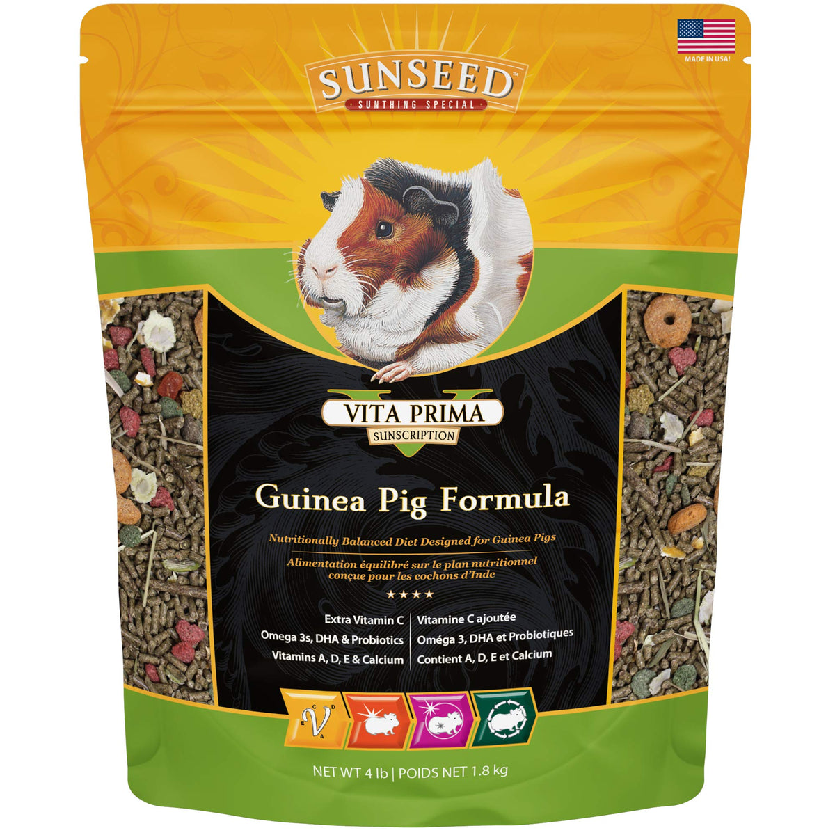 Sunseed 49100 Vita Prima Sunscription Guinea Pig Food - High Fiber Timothy Formula, 4 Lbs Size