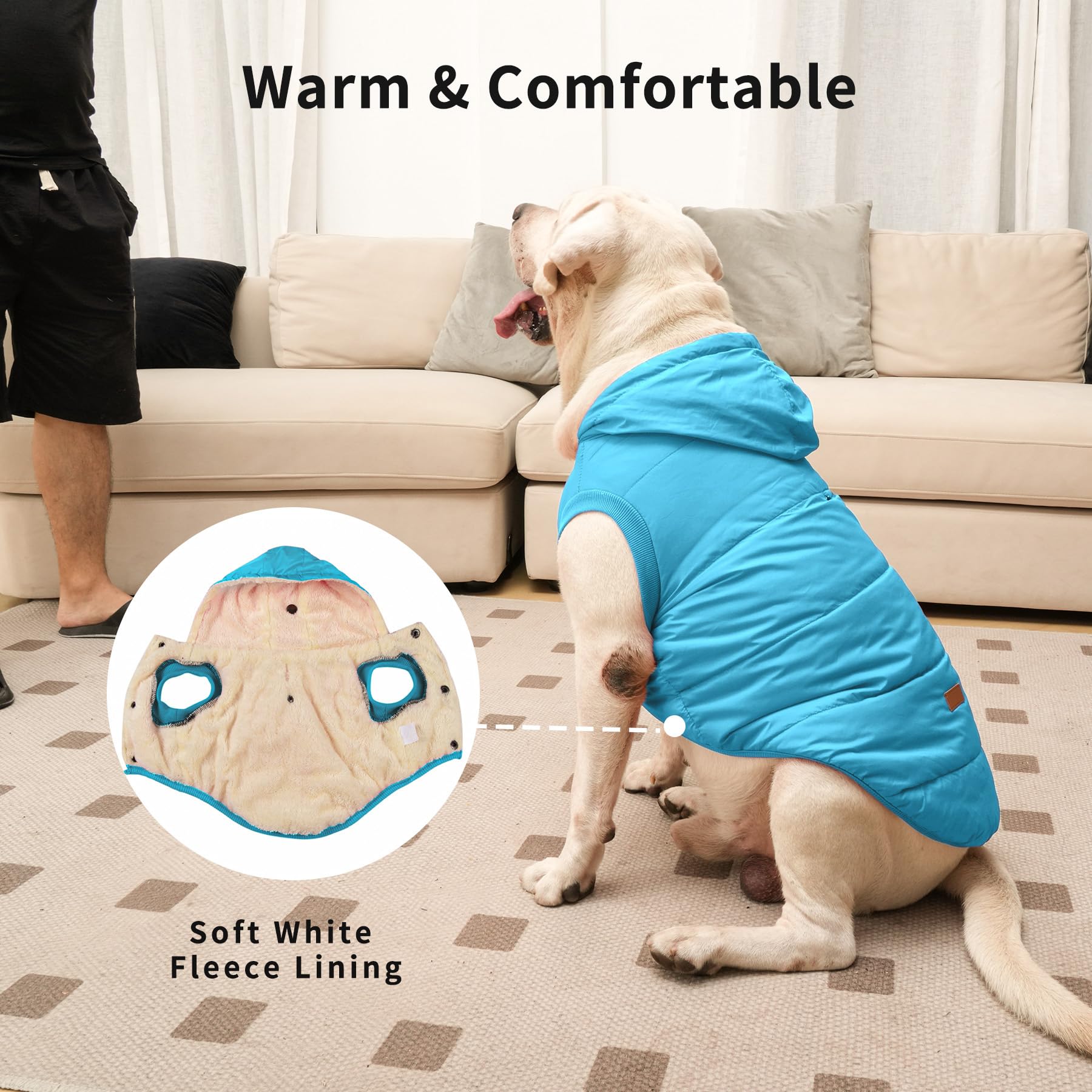 Vecomfy Fleece Lining Extra Warm Dog Hoodie In Winter For Small Dogs Jacket Puppy Coats With Hooded,Light Blue M