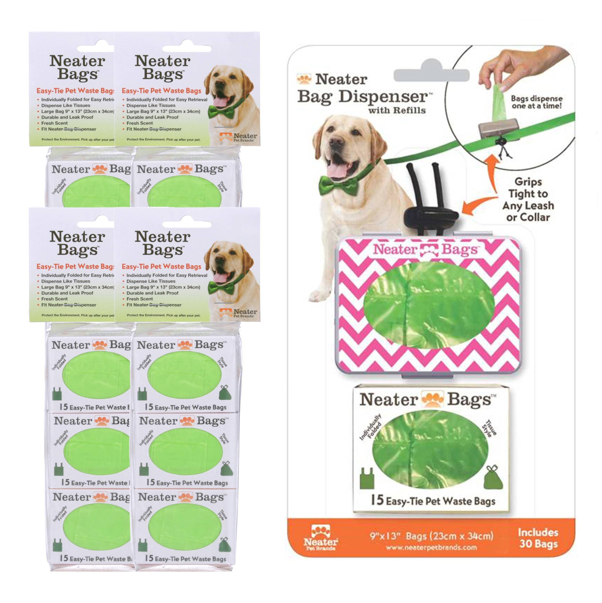 Neater Pet Brands Neater Bags Dog Waste Bag, No Rolls - Dog Poop Bags Dispense One At A Time, Doggie Poop Bag With Easy-Tie Hand