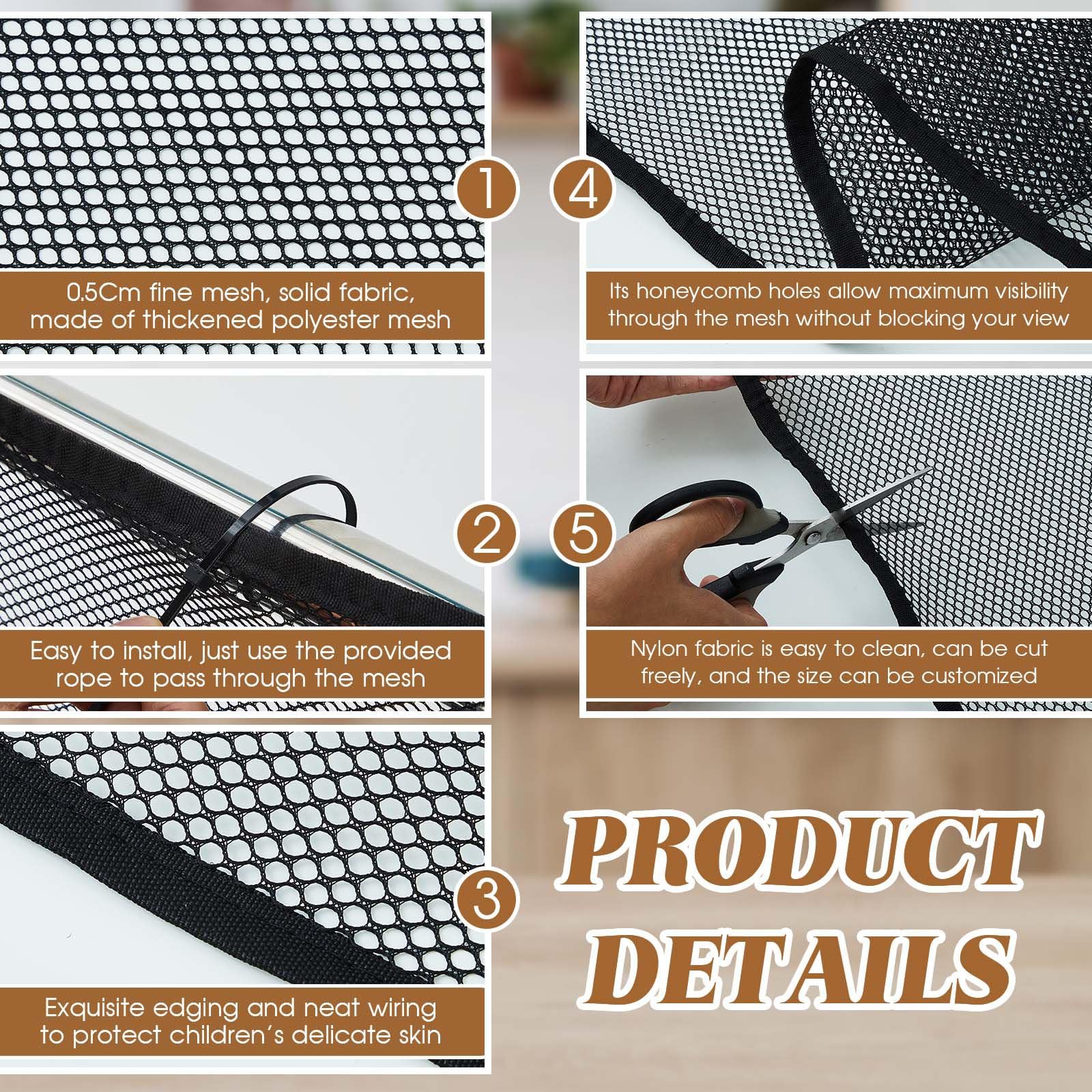 Hosuly Banister Guard 18 x 3 ft Balcony Netting for Kids Pets Stairway Safety Net Baby Fence Door Balcony Netting Safety Mesh St