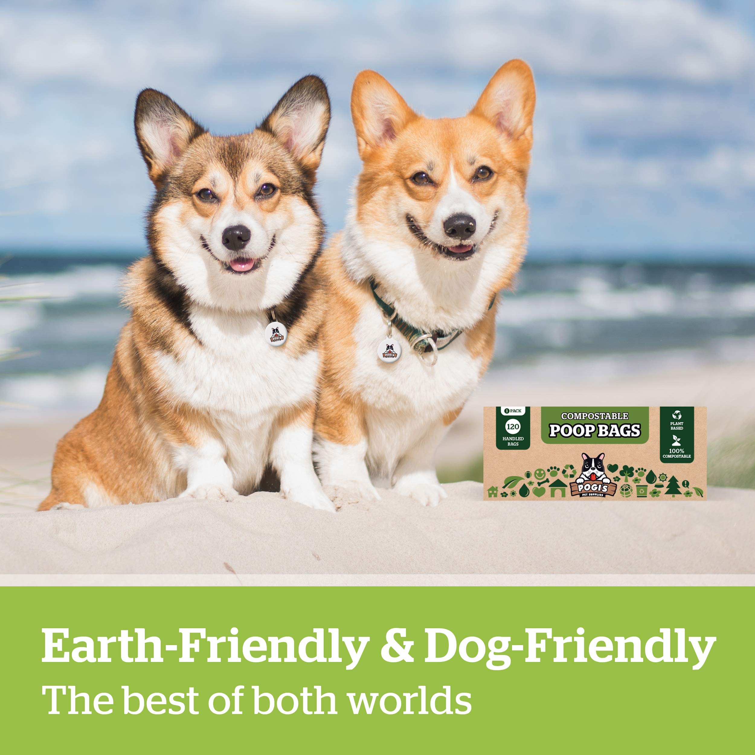 Pogi'S Compostable Dog Poop Bags With Handles - 120 Doggie Poop Bags With Easy-Tie Handles - Leak-Proof Dog Waste Bags, Plant-Based, Astm D6400, En 13432 Certified Extra Large Poop Bags For Dogs