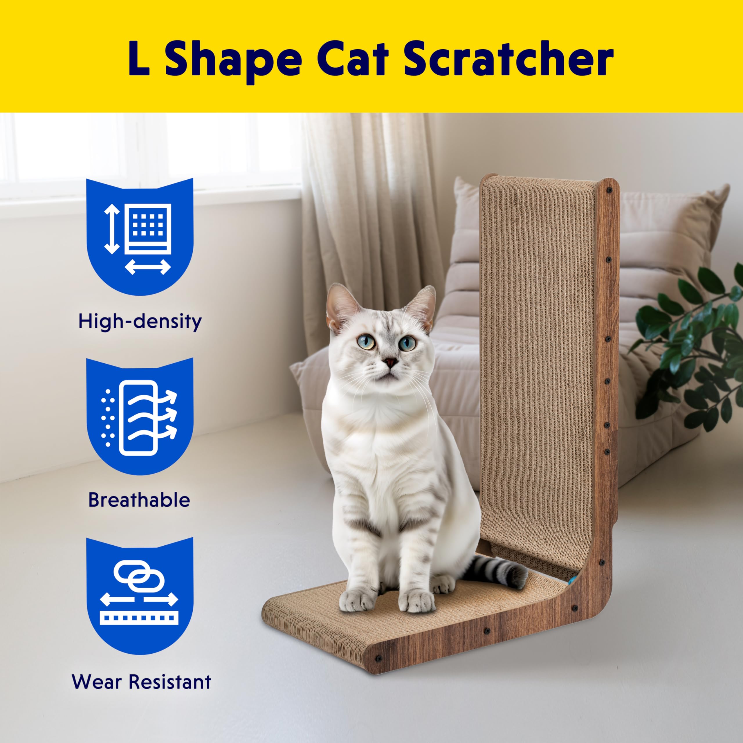 Fluffydream Cat Scratcher Cardboard, Scratching Pad House Bed Furniture Protector, Infinity Shape (Wood, L-Shaped)
