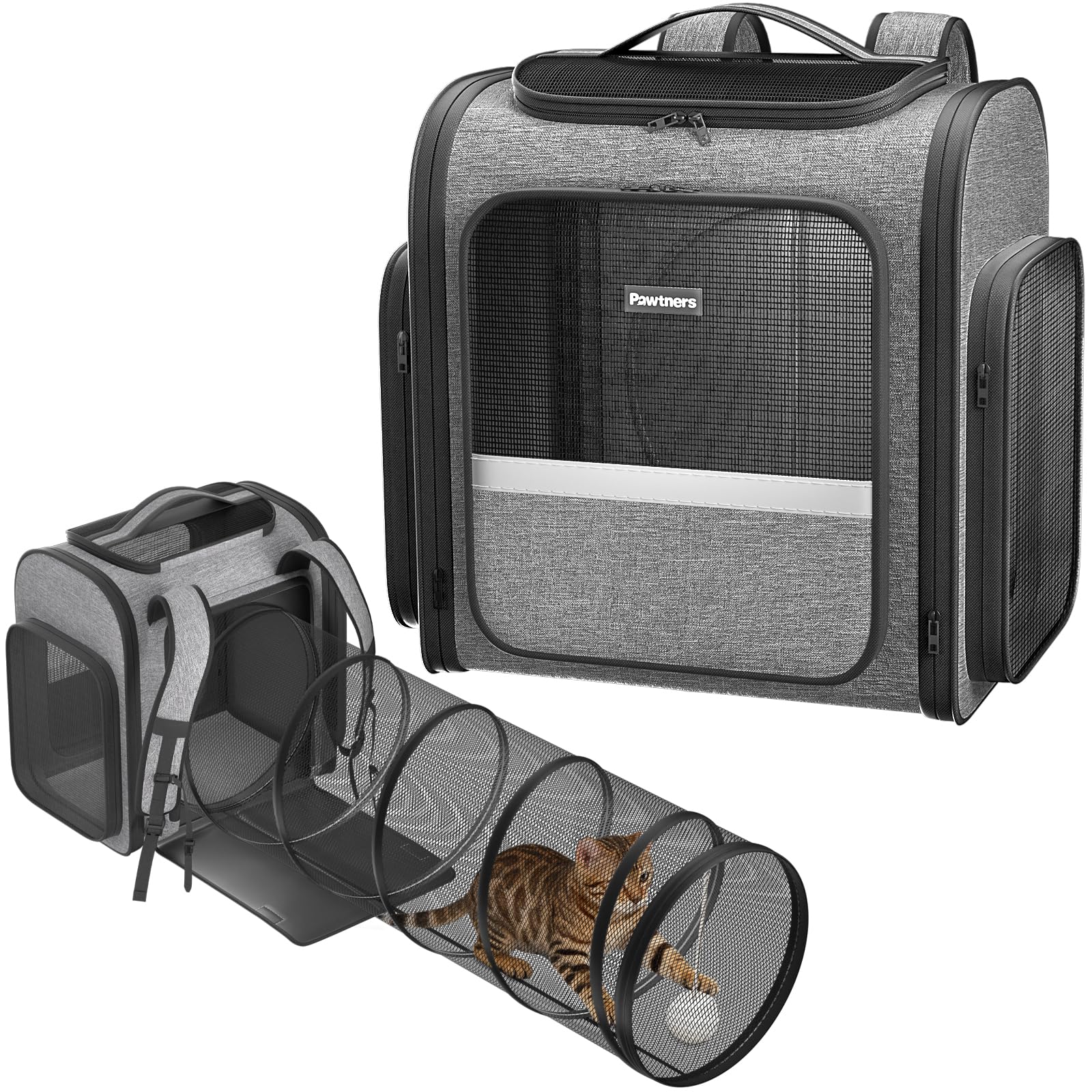 Cat Backpack with Detachable Play Tunnel, 2 in 1 Cat Tunnel Backpack Suitable for Carrying & Playing, Expandable Dog Backpack fo
