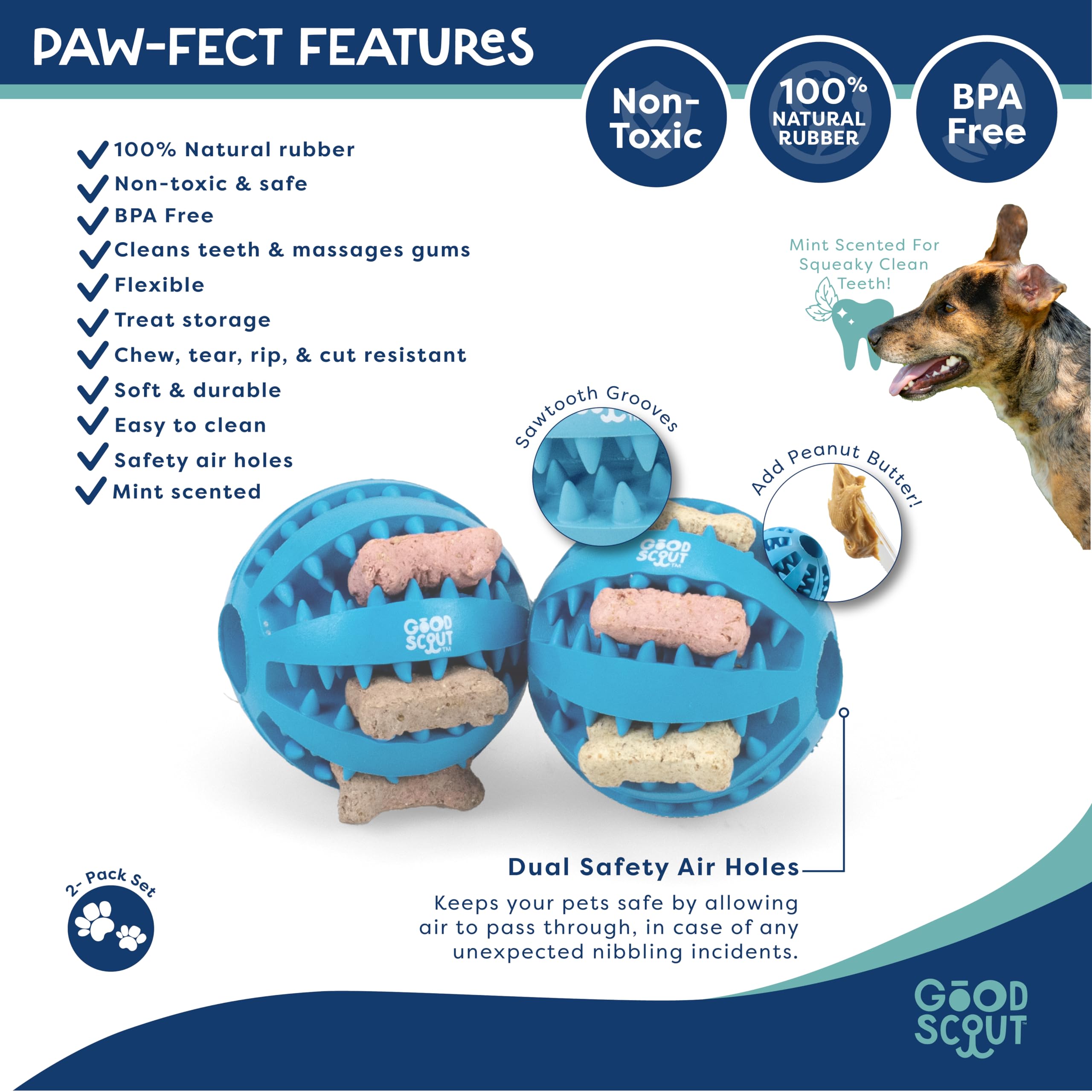 Good Scout Small Rubber Dental Ball Dog Toy for Chewing, Best Dog Toy for Fetch, Chew Toy for Puppies & Adult Dogs, Dog Toy for
