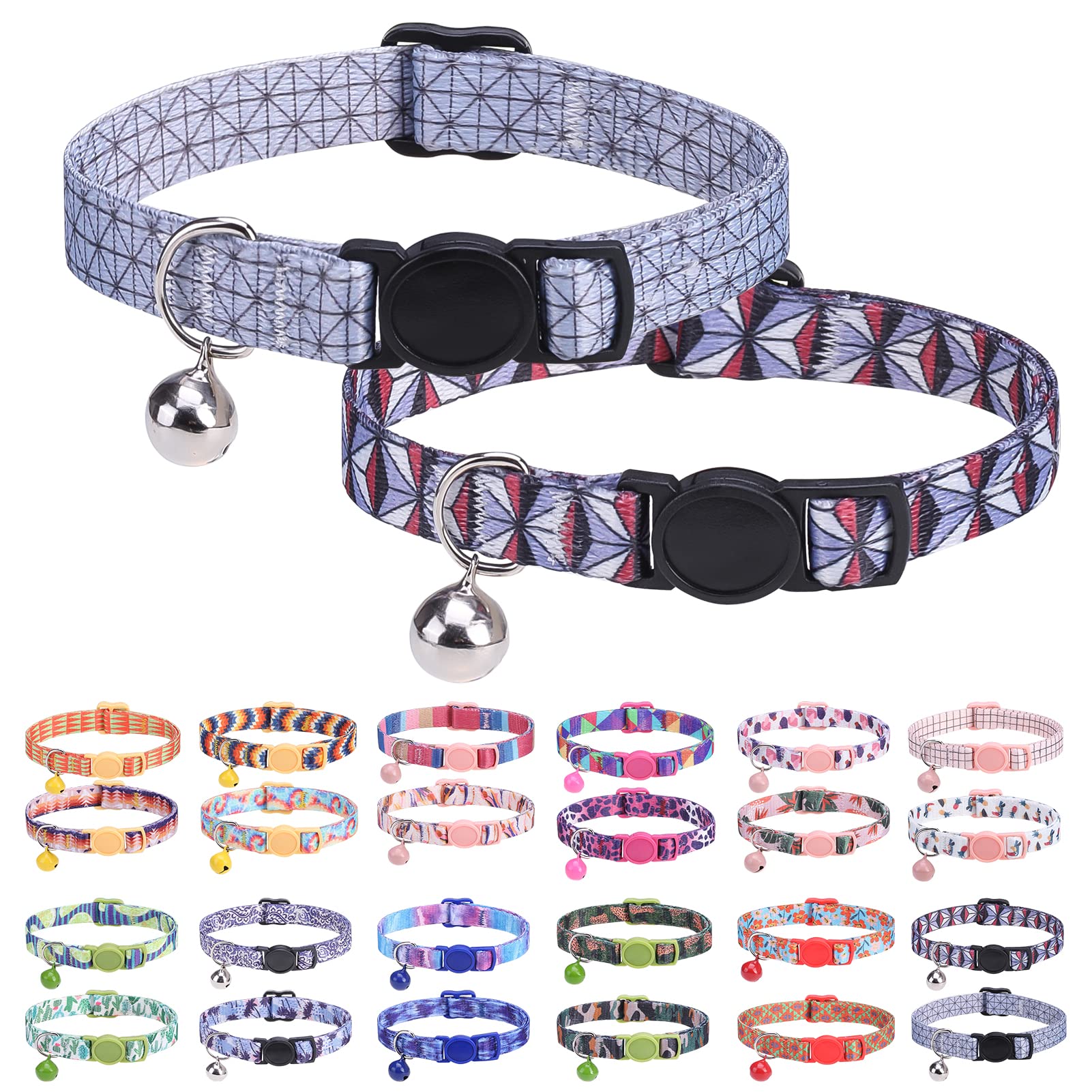 Dillybud Breakaway Cat Collar With Bell & Cute Pendant, 2 Pack Kitten Collars With Safety Buckle For Girl Boy Male Female Cats, 