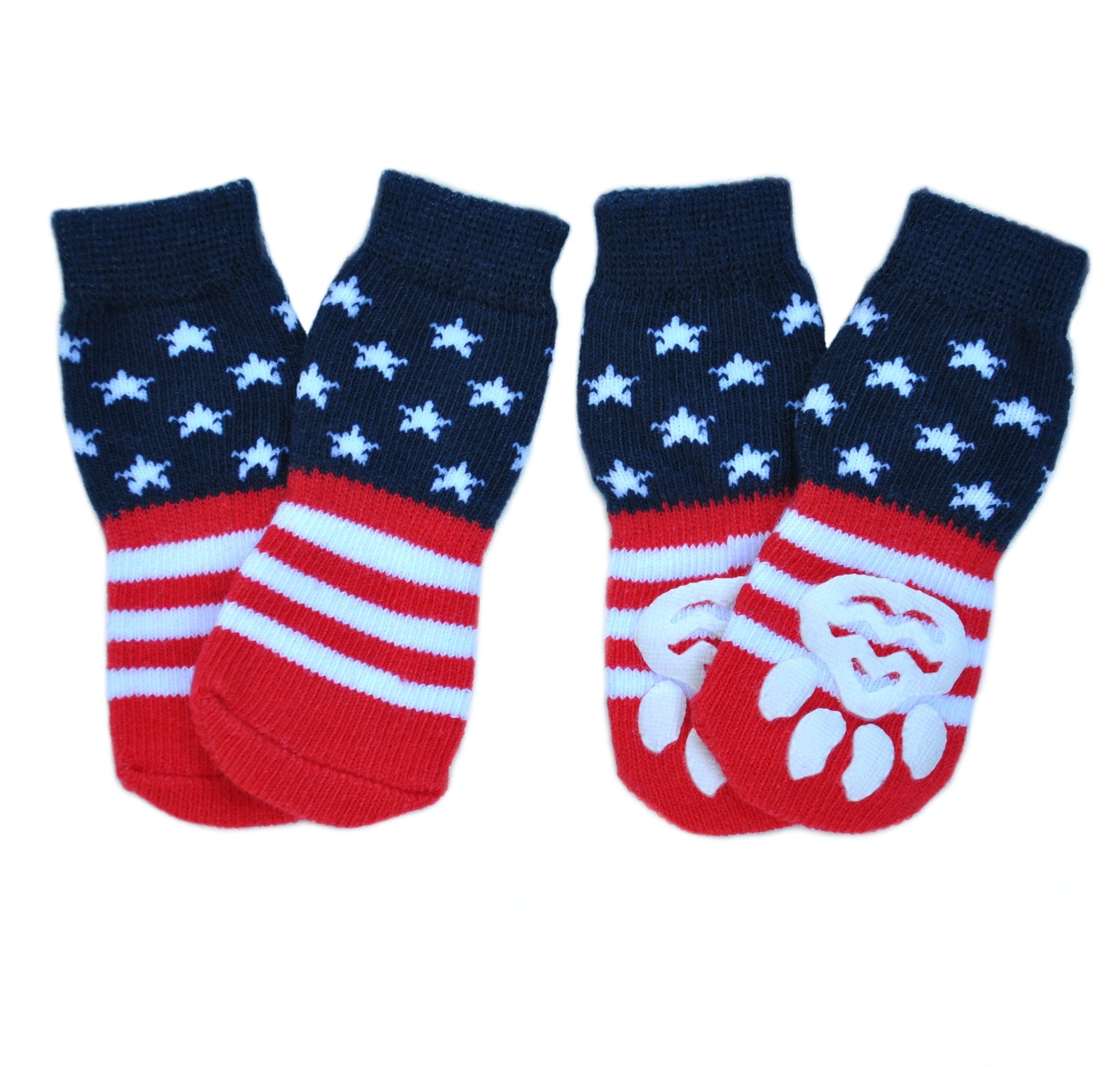 Posch Anti-Slip Knit Socks For Pets With Traction Soles For Indoor Wear. Slip On Paw Protectors For Small And Medium Breed Dogs. Stars And Stripes, M