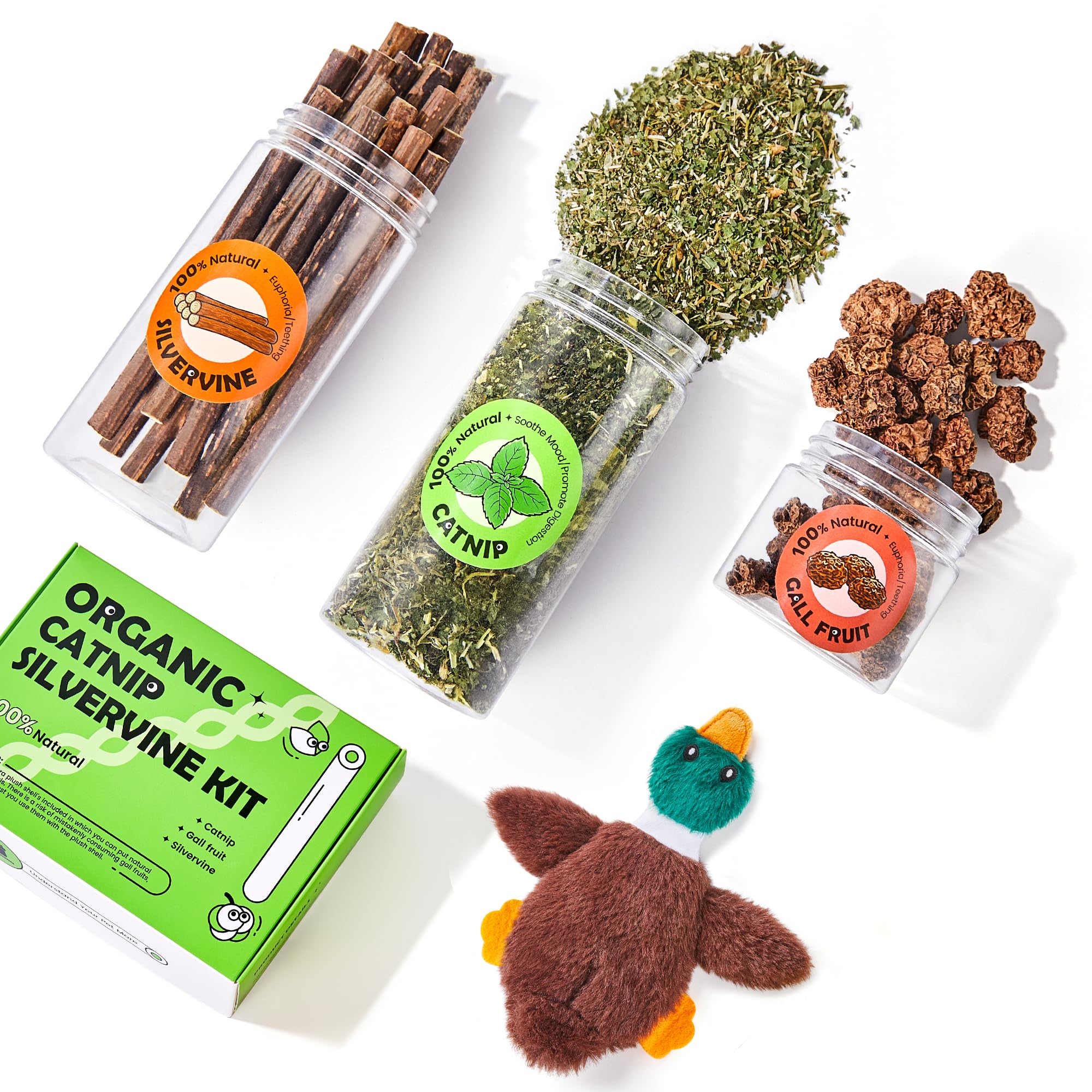 Potaroma Natural Catnip Silvervine Gall Fruit Cat Toys Set With Plush Shell, Organic Kitten Toys For Relaxing And Teething, Inte