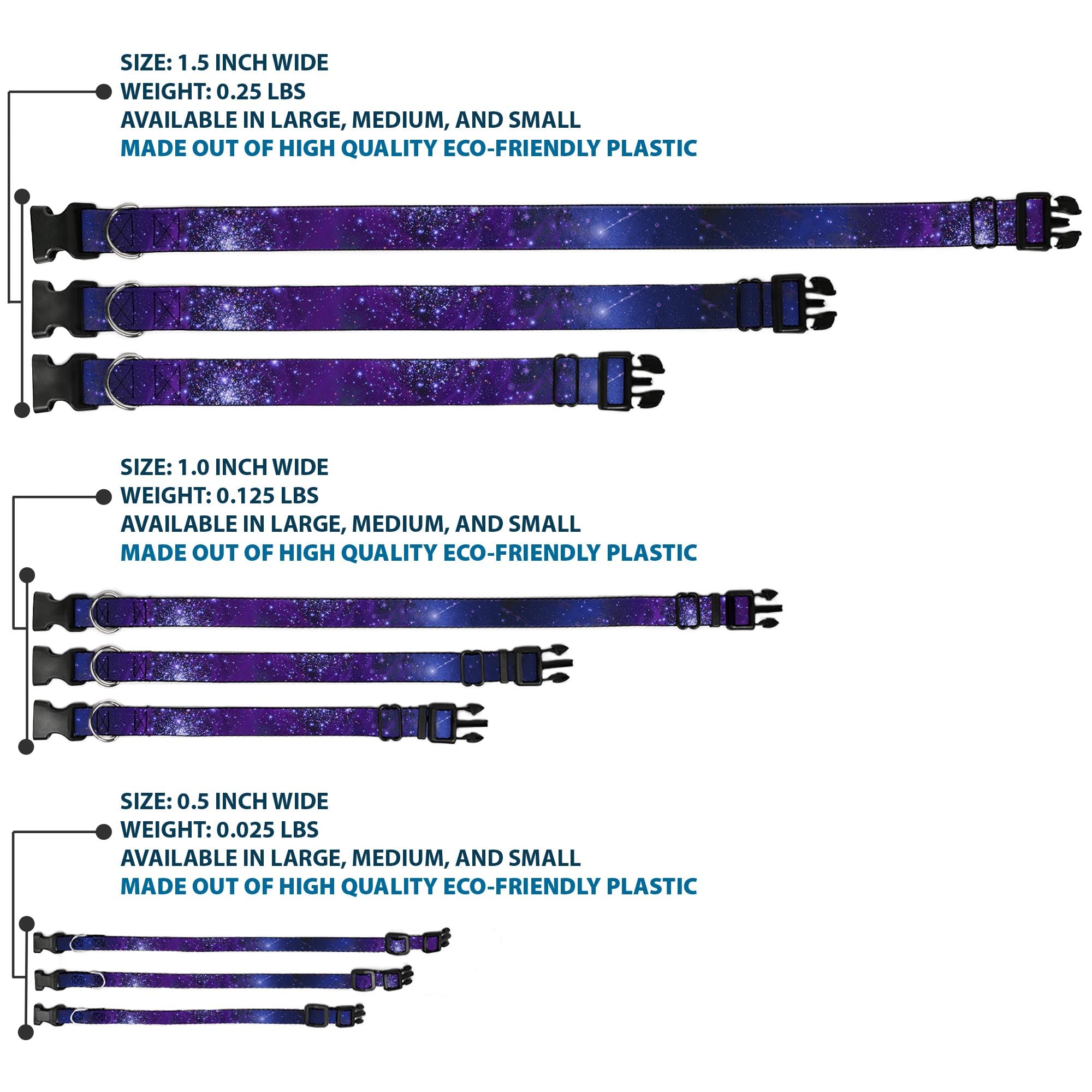 Buckle-Down Plastic Clip Collar - Galaxy Blues/Purples - 1.5'' Wide - Fits 13-18'' Neck - Small