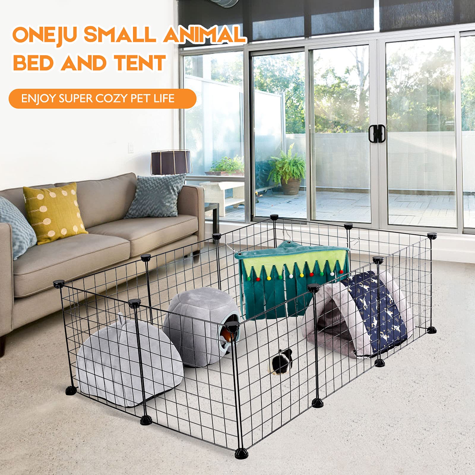 ONEJU Guinea Pig Bed & Hideout - Gray & Light Blue, 10.6L x 10.2W x 11.0H, Ideal for Guinea Pigs, Rabbits &