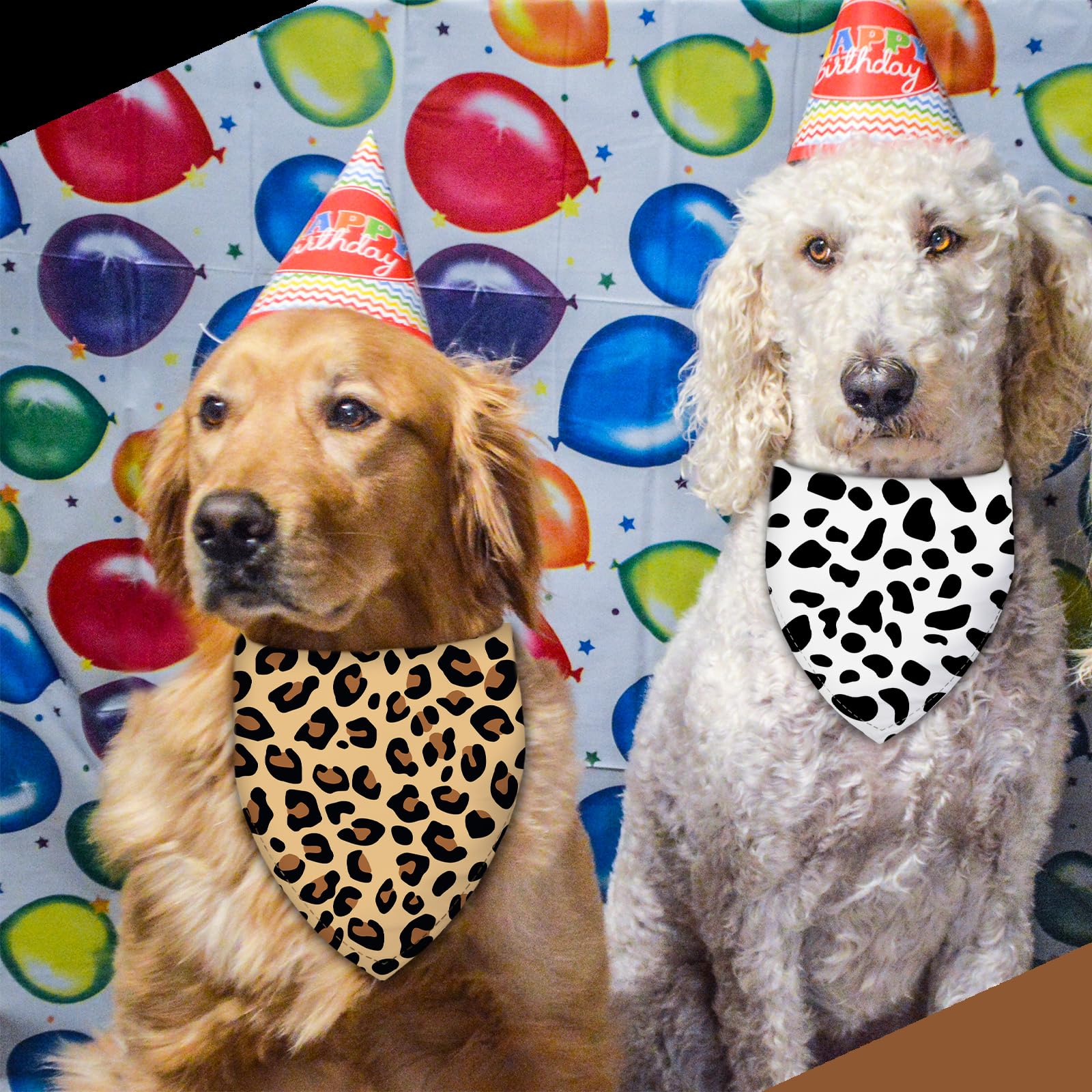 Liboom - Cow Spots And Leopard Prints Dog Bandana Washable Pets Scarf Triangle Adjustable Handkerchief, Double Sided Printing, W