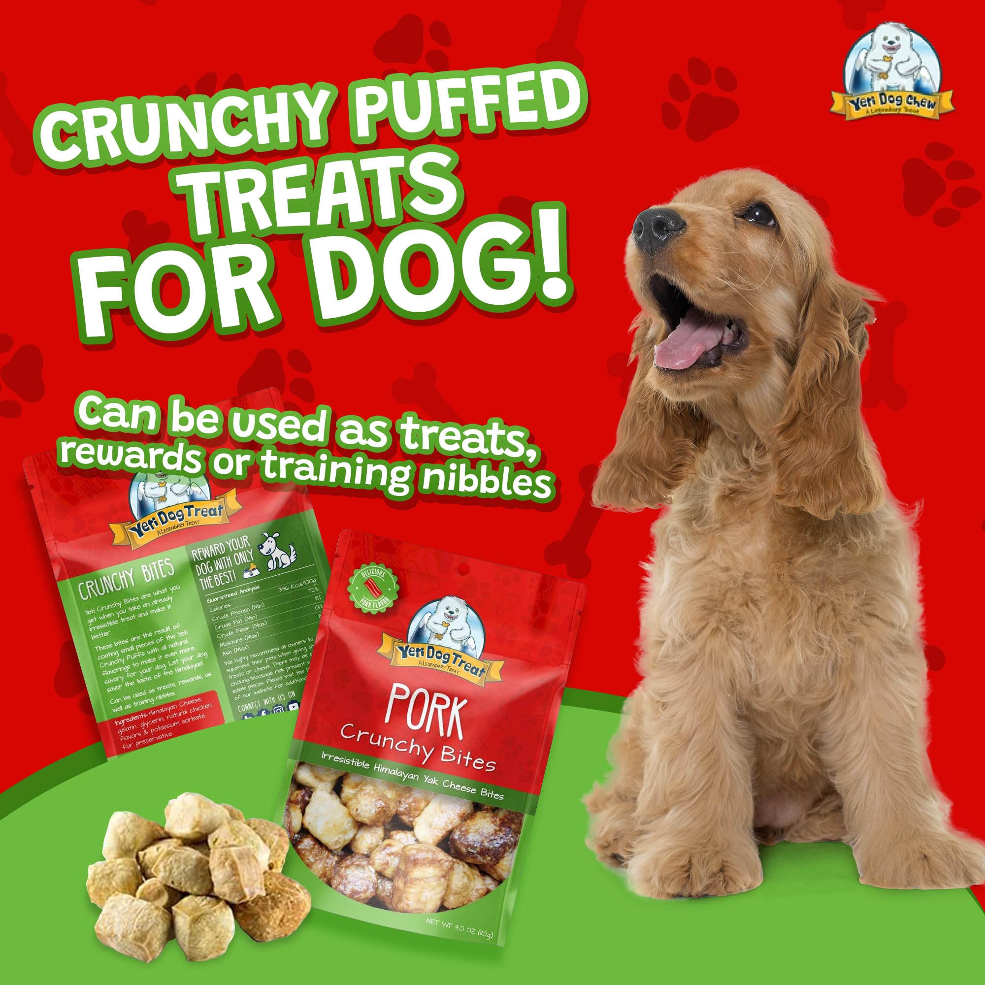 Yeti Pork Crunchy Bites Yak Cheese Dog Treats, 4 Oz