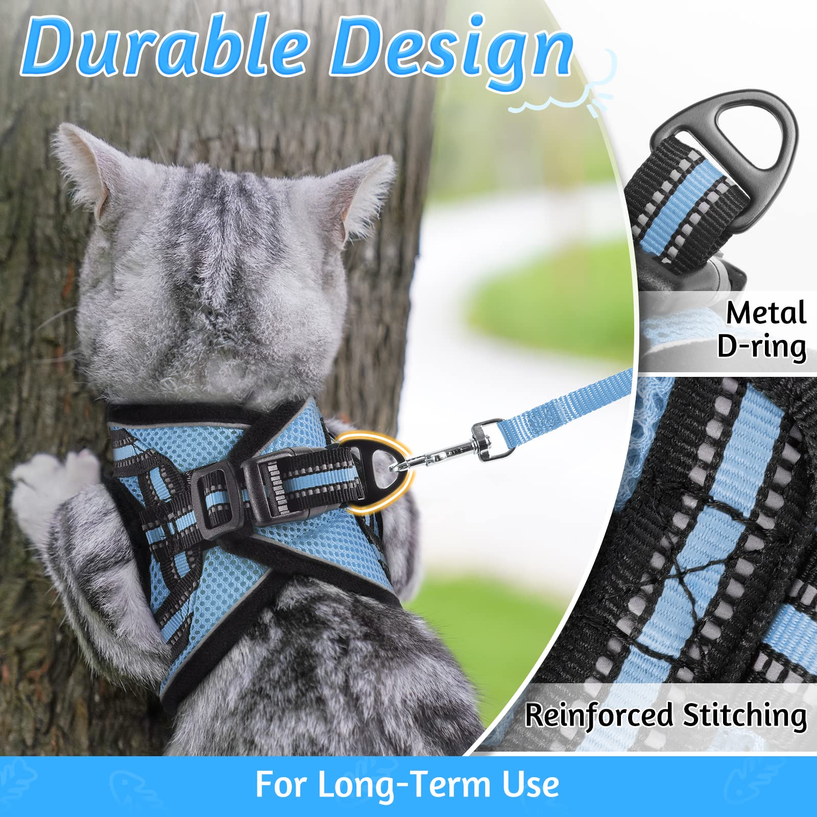 Rabbitgoo Cat Harness And Leash Set For Walking Escape Proof, Adjustable Soft Kittens Vest With Reflective Strip For Cats, Comfortable Outdoor Vest, Light Blue, S