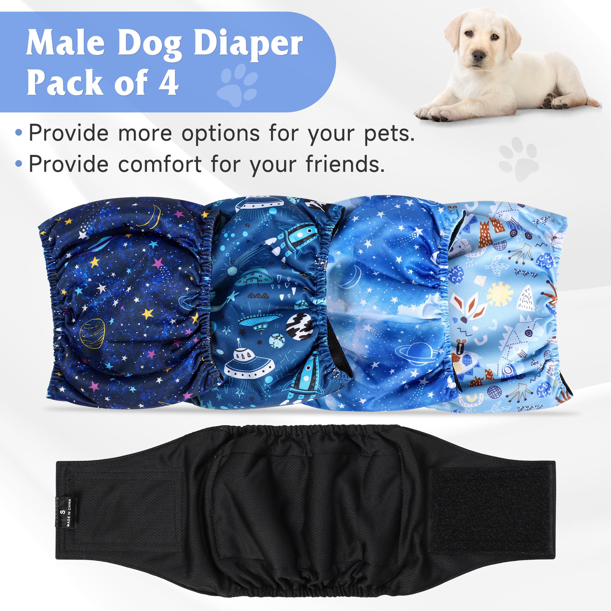 Poochies Sprouts Washable Belly Bands For Male Dogs (Pack Of 4), Reusable Diapers, Belly Wrap, Large