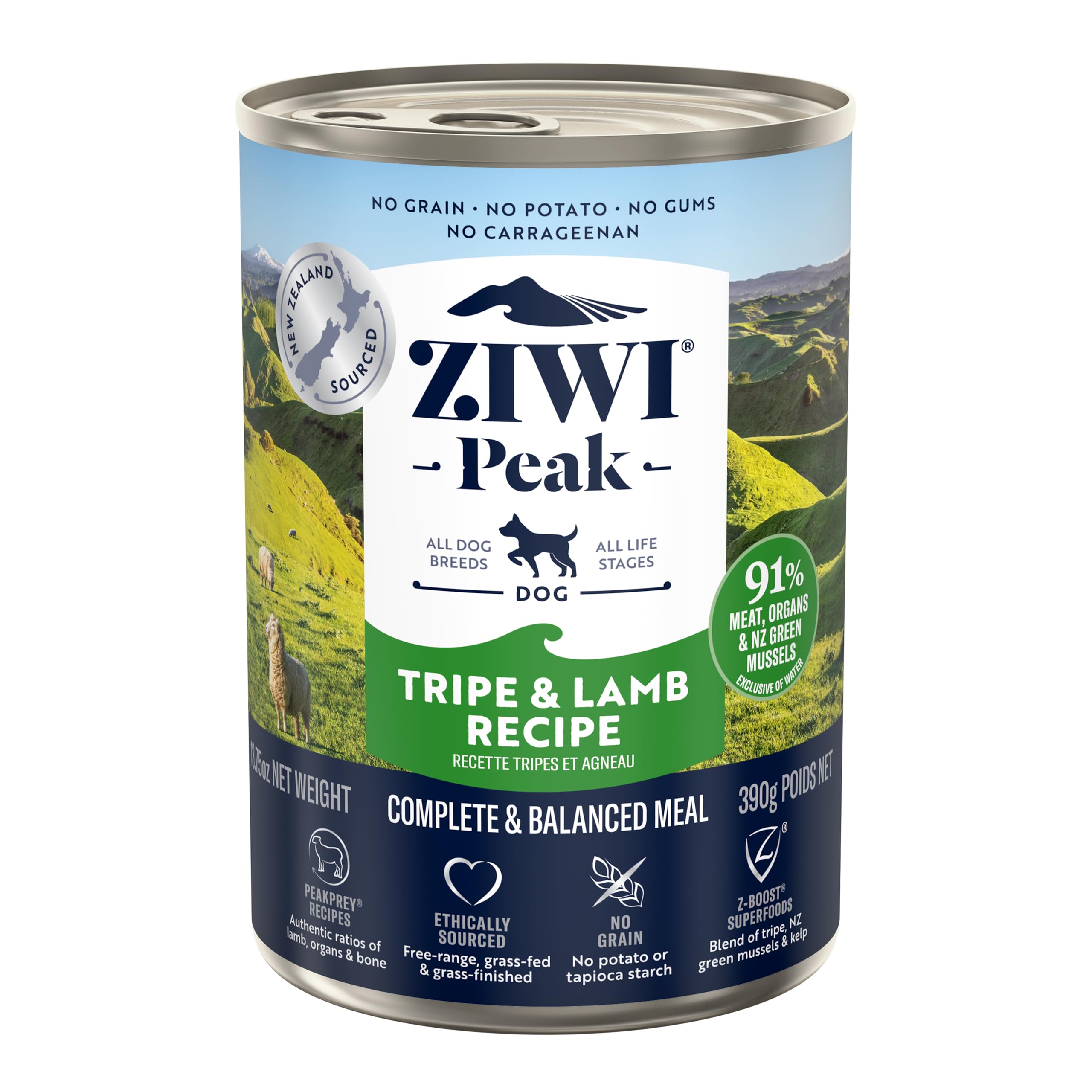 ZIWI Peak Canned Wet Dog Food - All Natural, High Protein, Grain Free, Limited Ingredient, with Superfoods (Tripe & Lamb, Case o