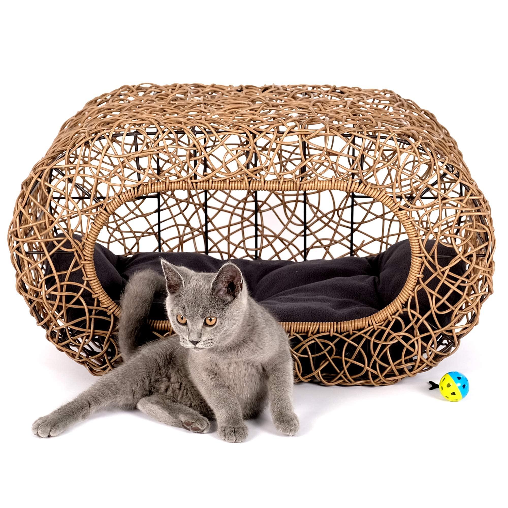 Fun Stackable Cat Condo For Indoor Cats - Interactive Play Faux Rattan Cat House For Indoor Cats Kitty, Pet Friendly Top/Side Ho