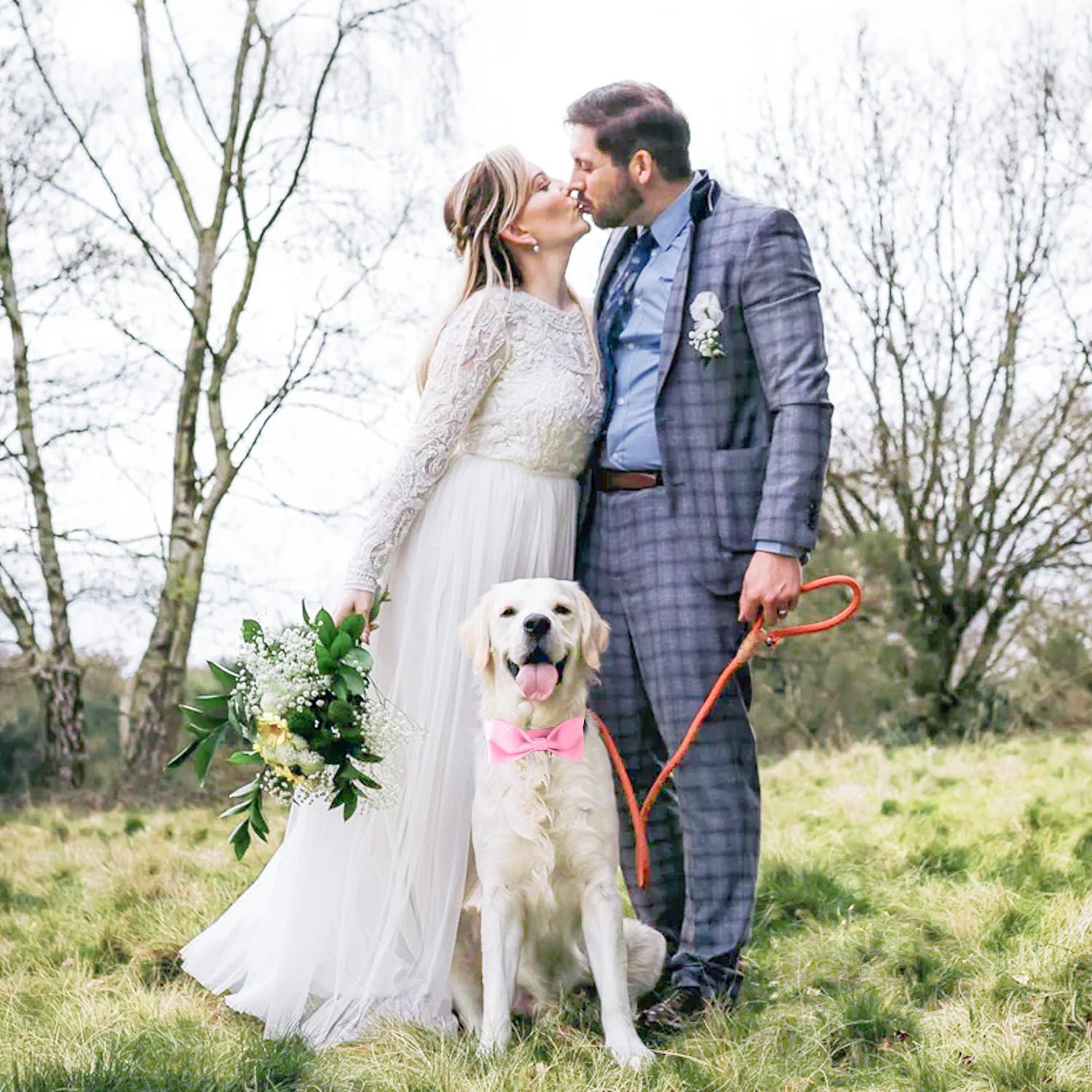 Segarty Dog Bowtie Collar, Adjustable Pink Bowtie Collar For Large Dogs, Durable Dog Neck Tie Tuxedo Comfortable Cotton Girl Pet