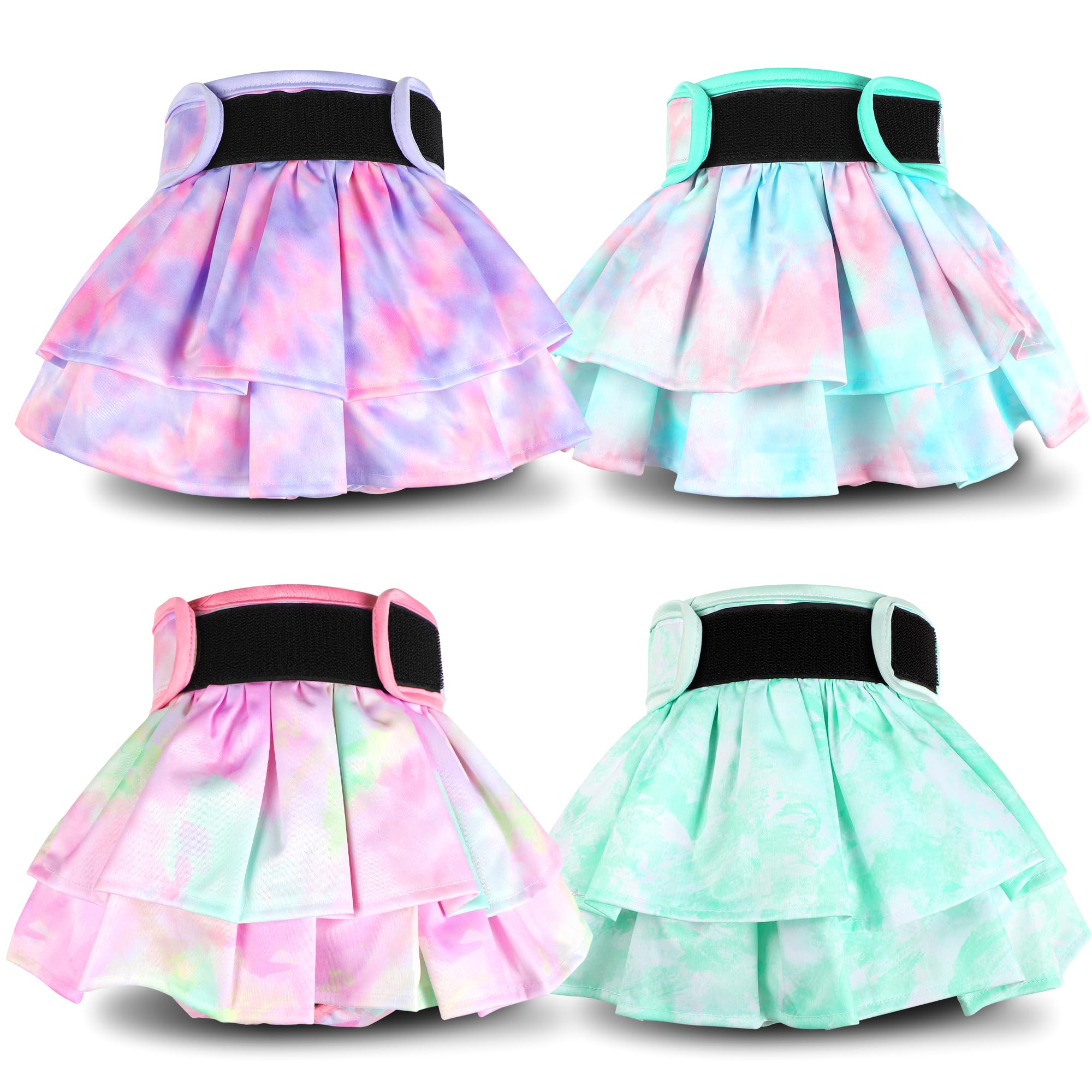 Grecle Washable Female Dog Diapers Skirt(4 Pcs) - Reusable Doggie Diapers With Adjustable Snaps, High Absorbency Leak-Proof Pupp