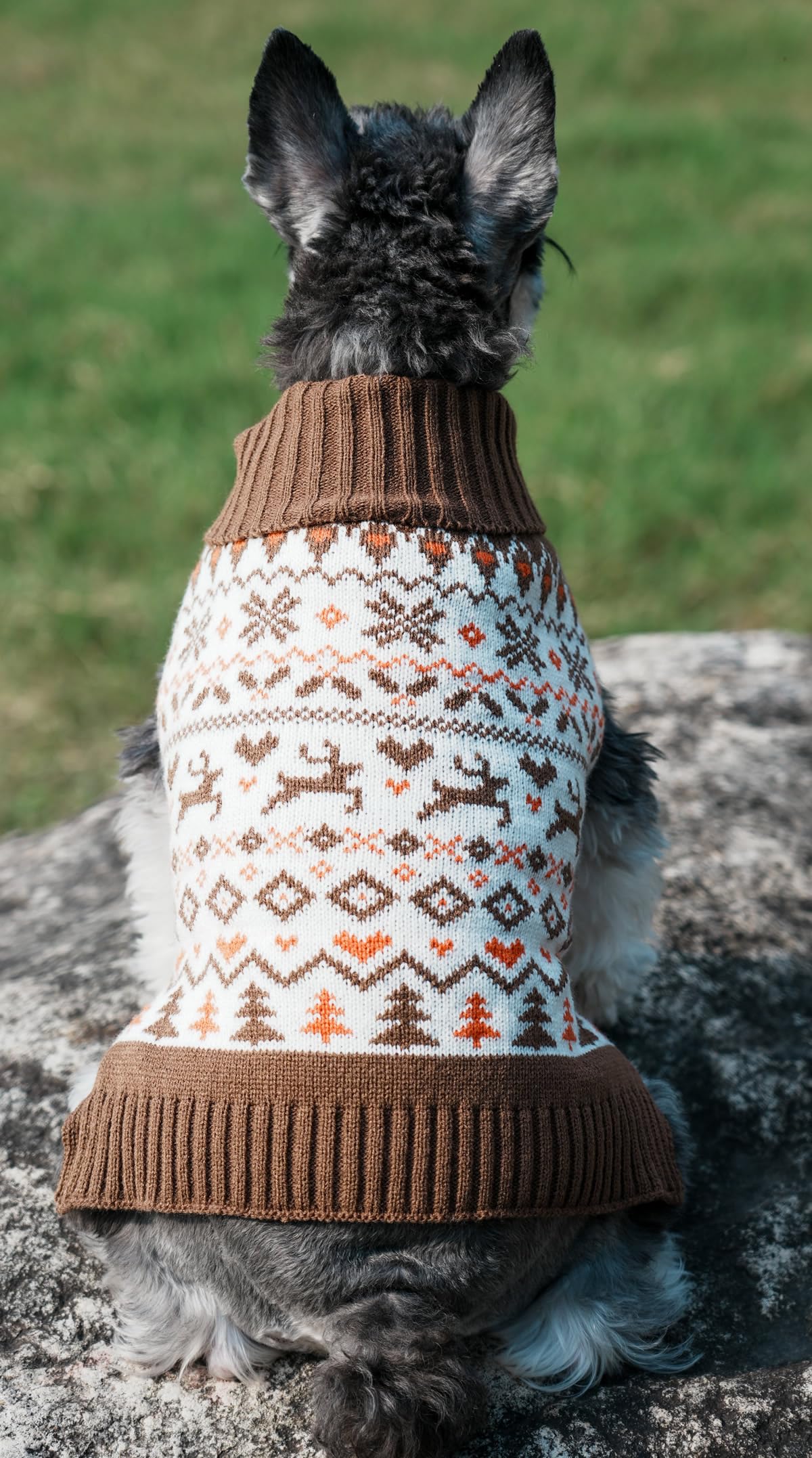 Turtleneck Pet Clothes Christmas Sweater For Dogs, Holly Ugly Knit Reindeer Holiday Dog Sweaters Brown Medium M Size Back Length