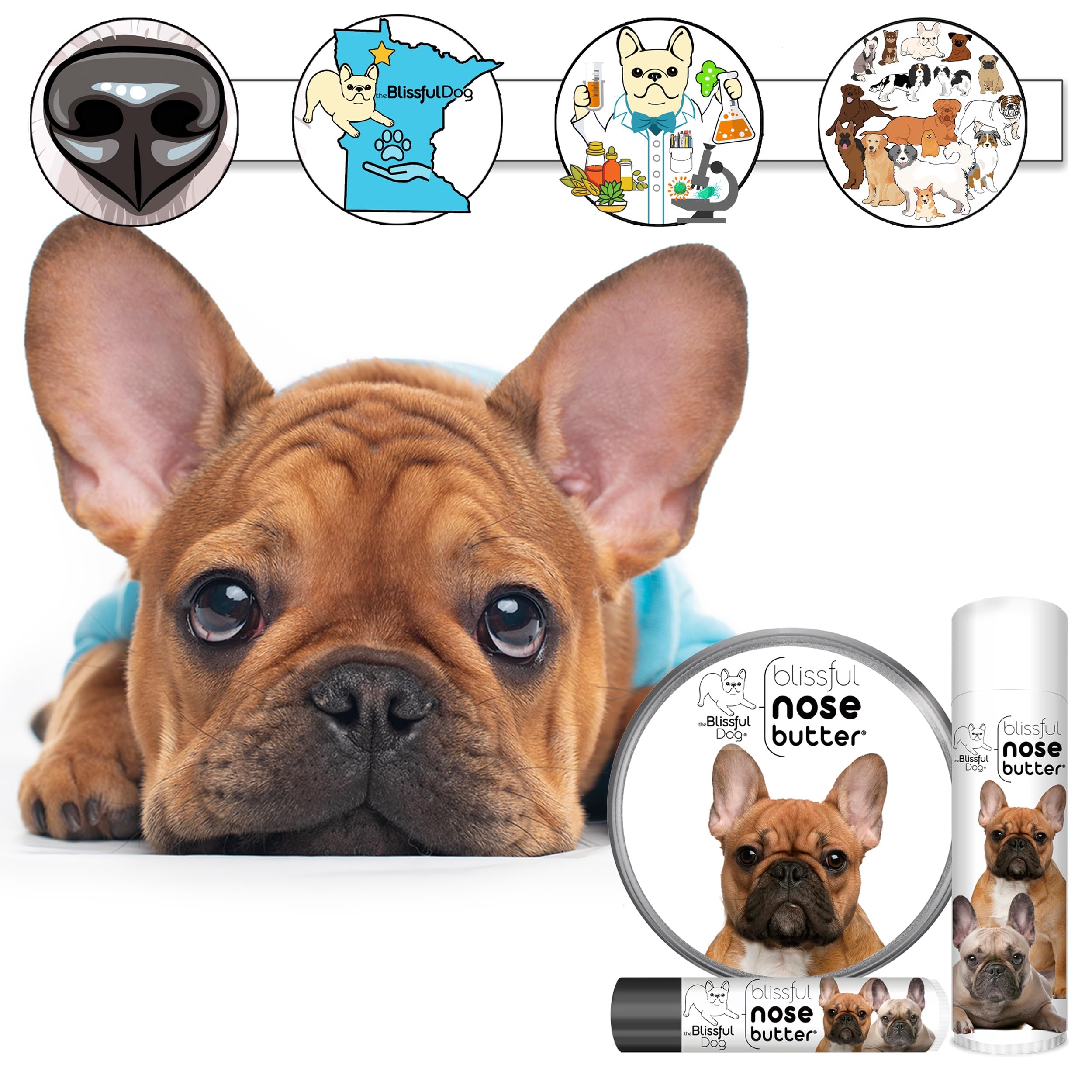The Blissful Dog French Bulldog Black Masked Fawn Unscented Nose Butter - Dog Nose Butter, 4 Ounce