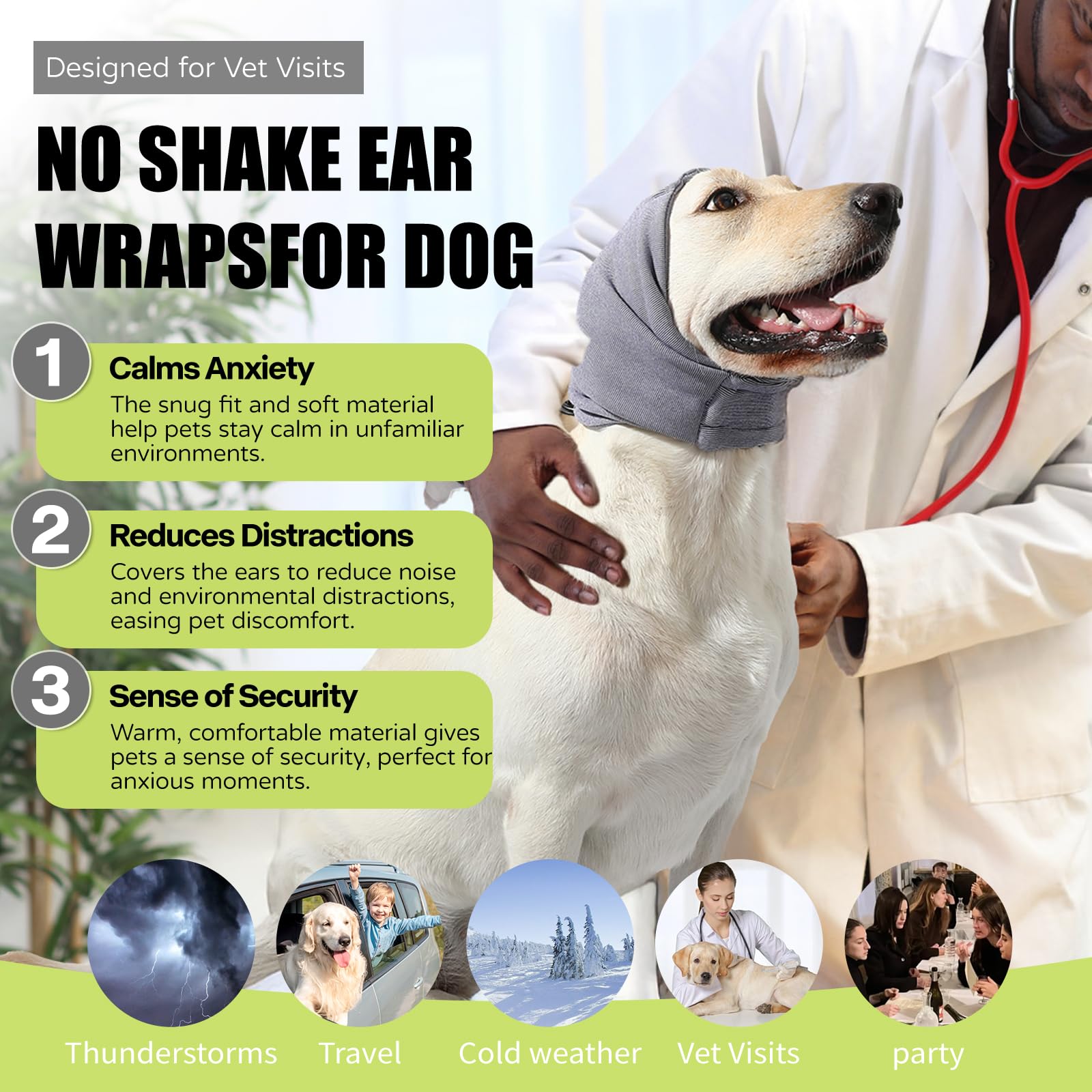 Kercynar Dog Reducing Noise Hoodies - Dog Ear Covers for Bath, Thunderstorms & Anxiety Relief - Warm, Windproof Ear Cover Hat
