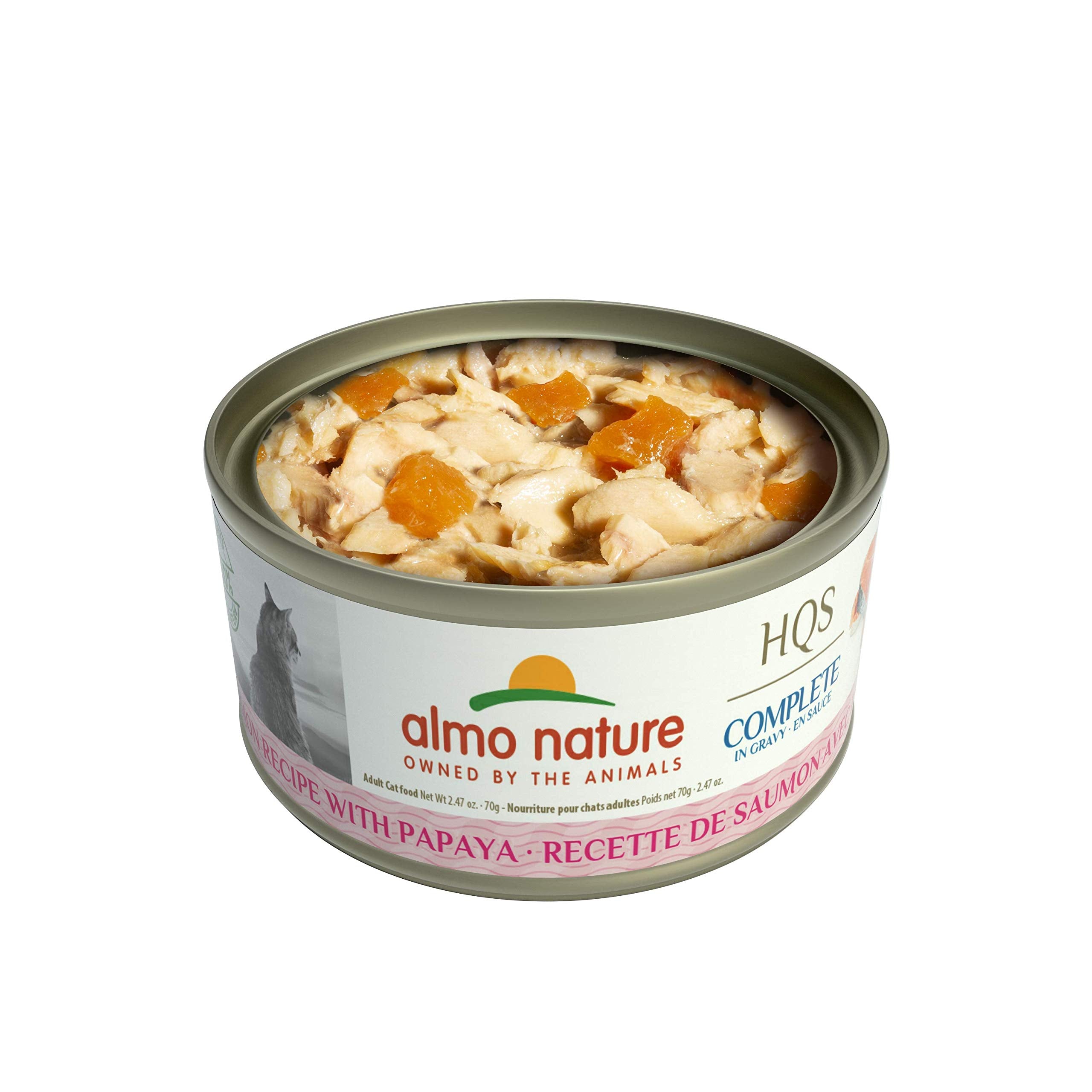 Almo Nature HQS Complete Salmon & Papaya In Gravy, Grain Free, Adult Cat Canned Wet Food, Flaked.