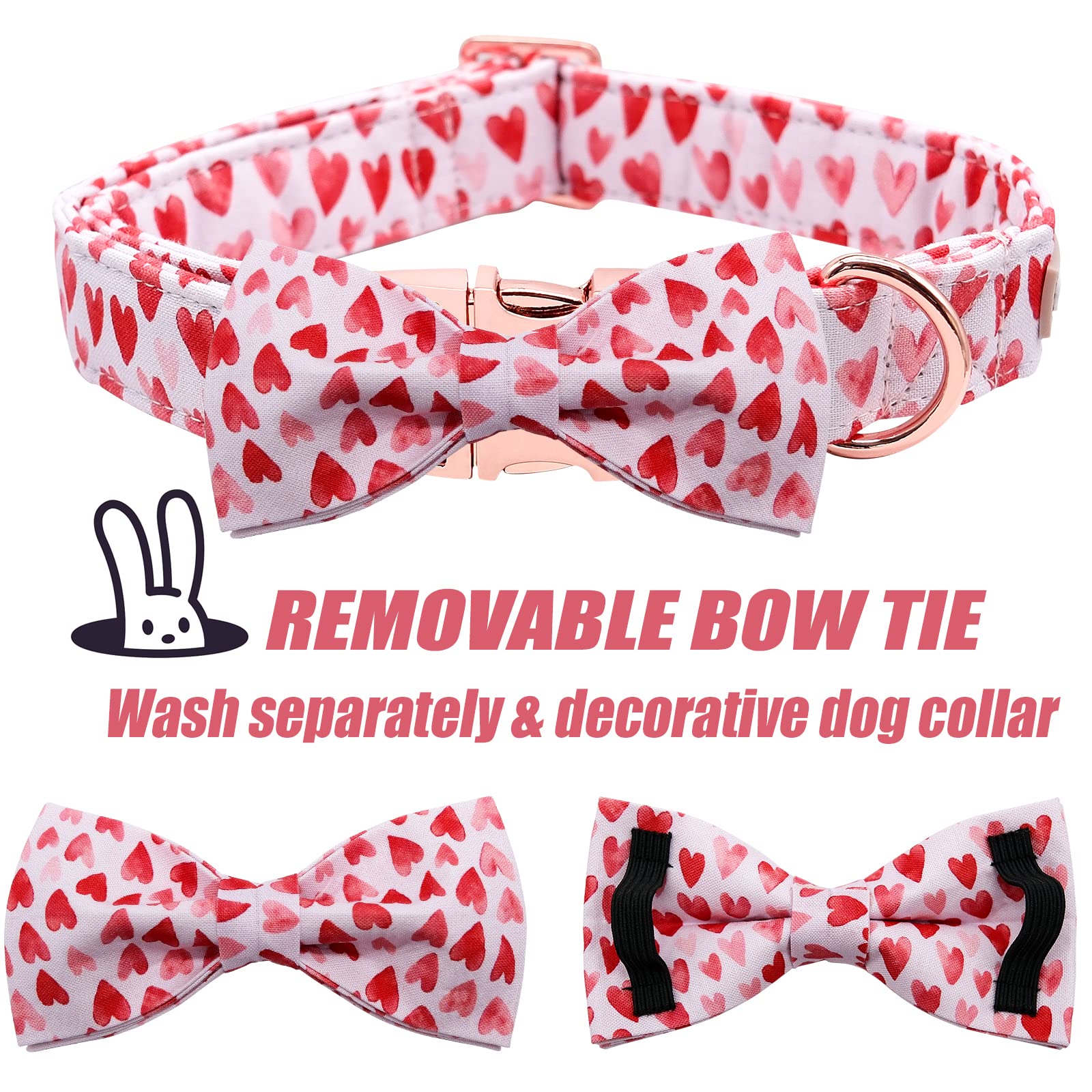 Babole Pet Valentine'S Day Dog Collar With Bow Tie,White Red Pink Love Male Dog Collar With Safety Metal Buckle Adjustable Puppy Collars For Small Medium Large Boy & Girl Dog,M-Neck 13.5'-22'