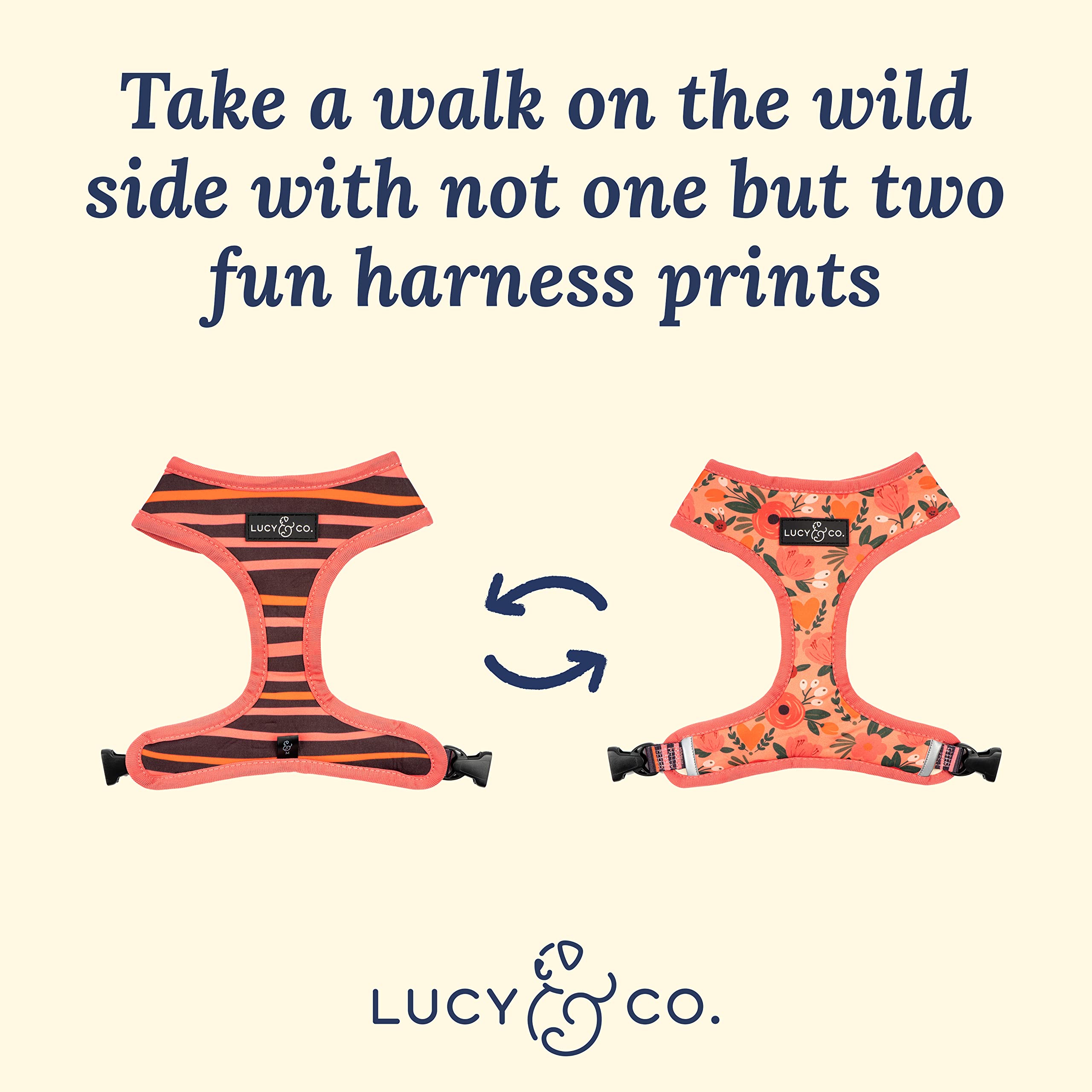 Lucy & Co Posy Pink, Reversible Dog Harness | Soft and Padded for Comfort with Ability to Easily Switch Between Two Designer Pri