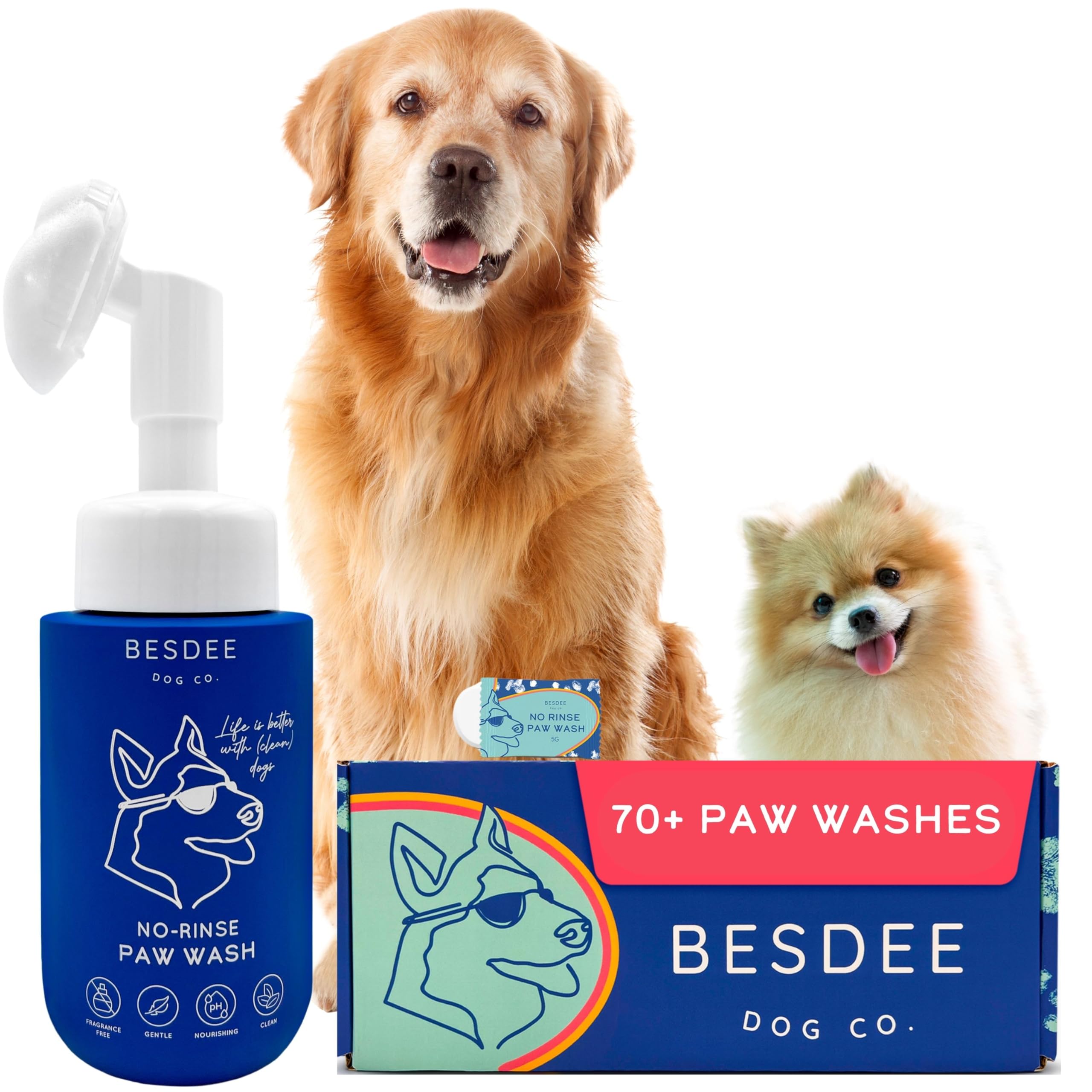 Dog Paw Cleaner | No Rinse Paw Cleaner For Dogs | Bottle With Scrubber Top And 1 Foaming Cleanser Tablet | 1 Tablet = 50+ Washes
