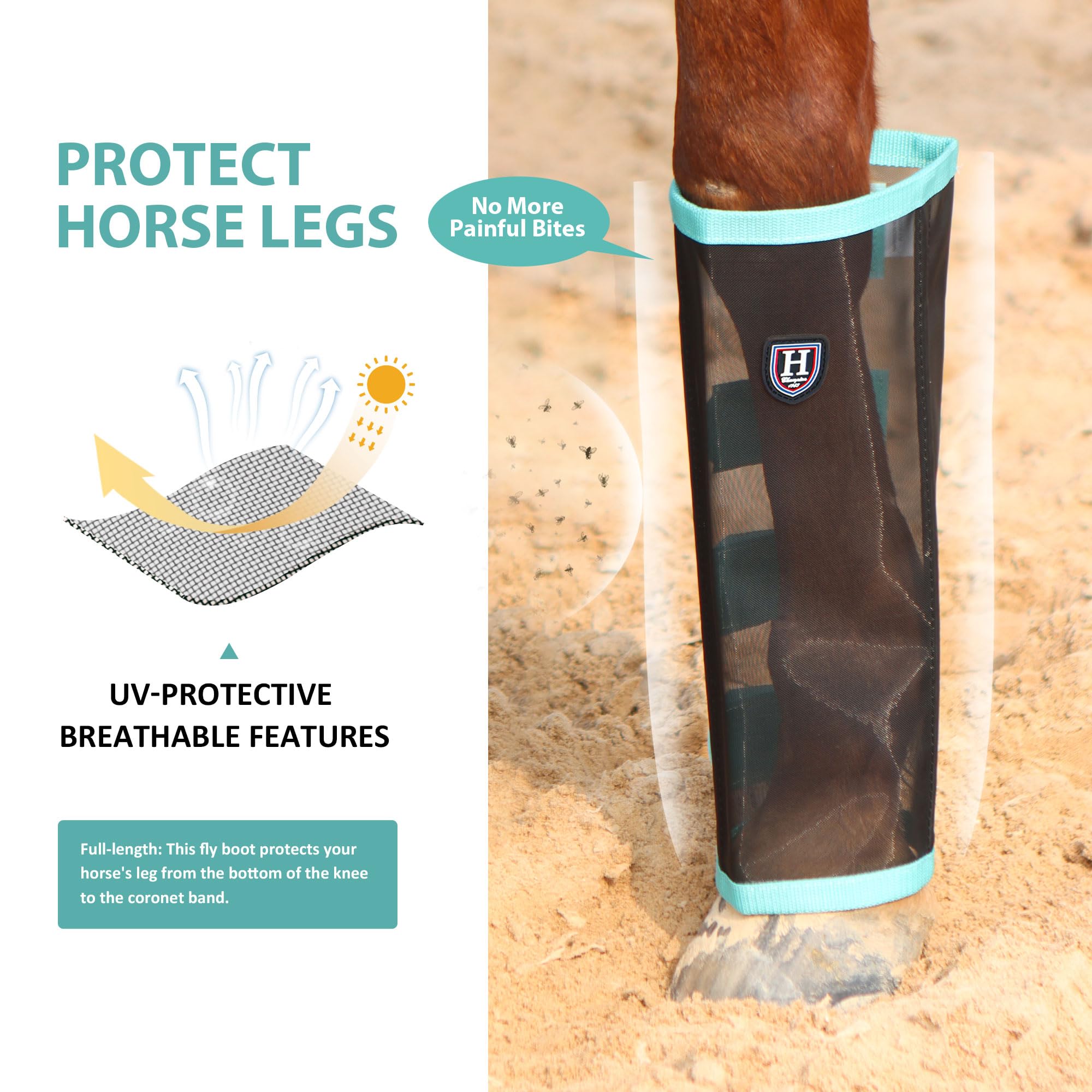 Harrison Howard Fly Boots for Horses, Loose-Fitting Leg Protection, Mint Mini, Set of 4