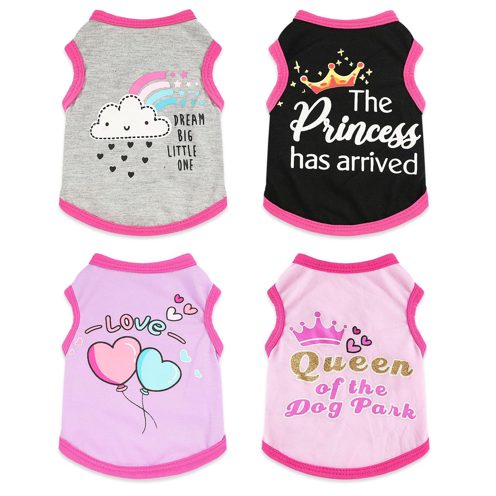 4 Pieces Girl Dog Clothes Summer Puppy Clothes For Chihuahua Yorkie Soft Cute Pattern Dog Shirt Spring Pet Cat Clothing Pink Ros