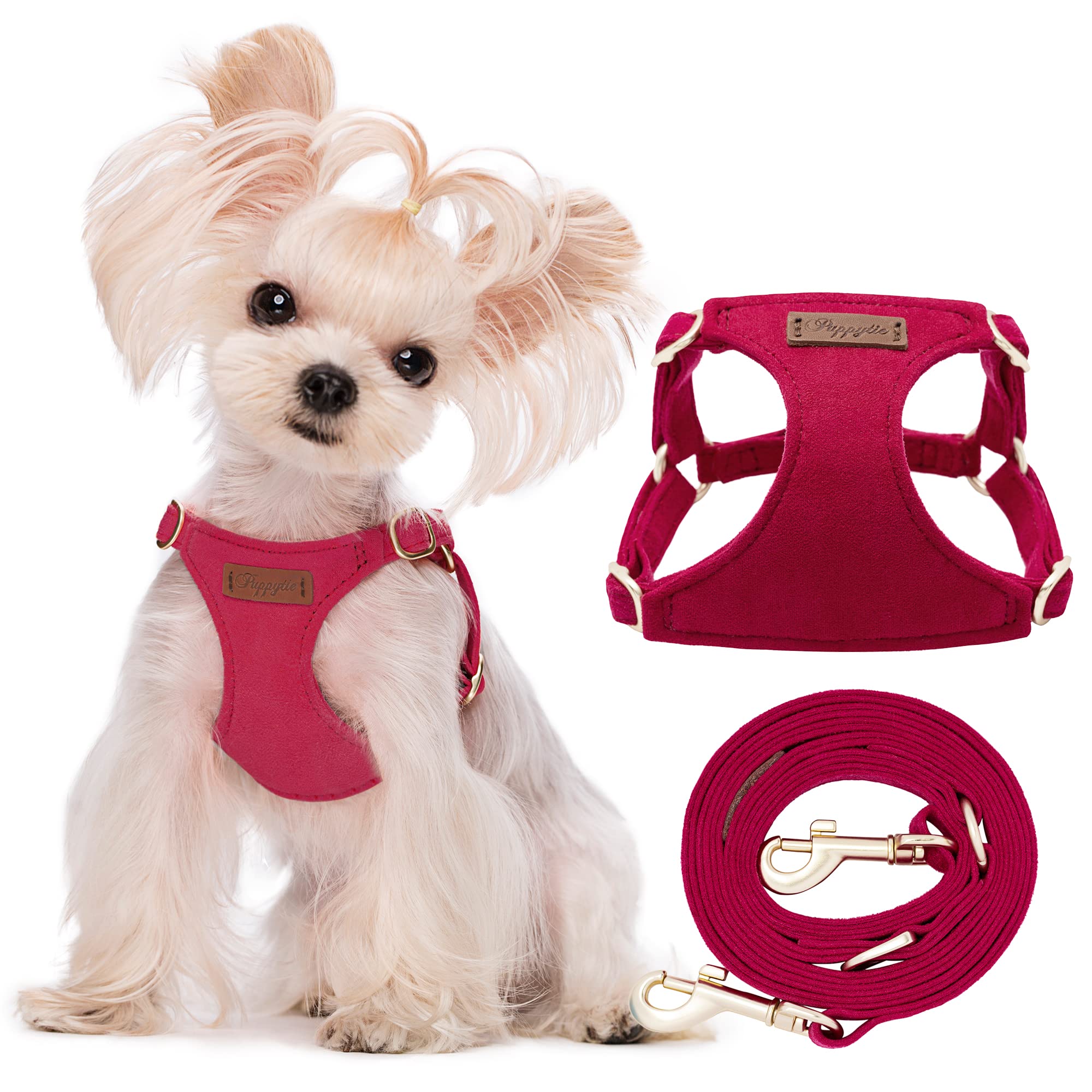 Puppytie No Pull xs Dog Harness with Multifunction Dog Leash,Soft Adjustable No Choke Escape Proof Pet Harness Vest,red,XS