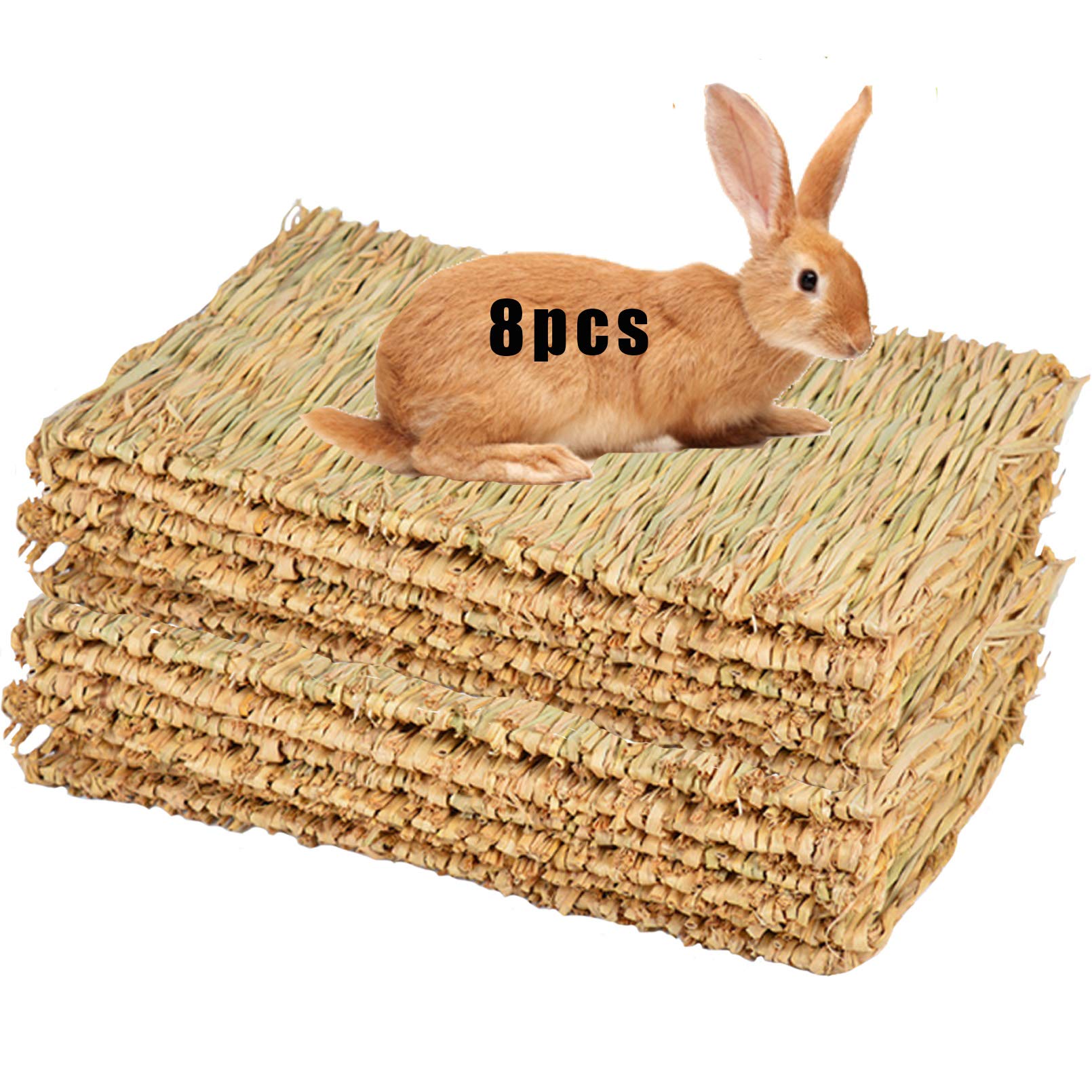 Grass Mat For Rabbit Bunny Chew Toys Woven Bed Mat For Guinea Pig Chinchilla Squirrel Hamster Cat Dog And Small Animal (8Pcs Grass Mat)